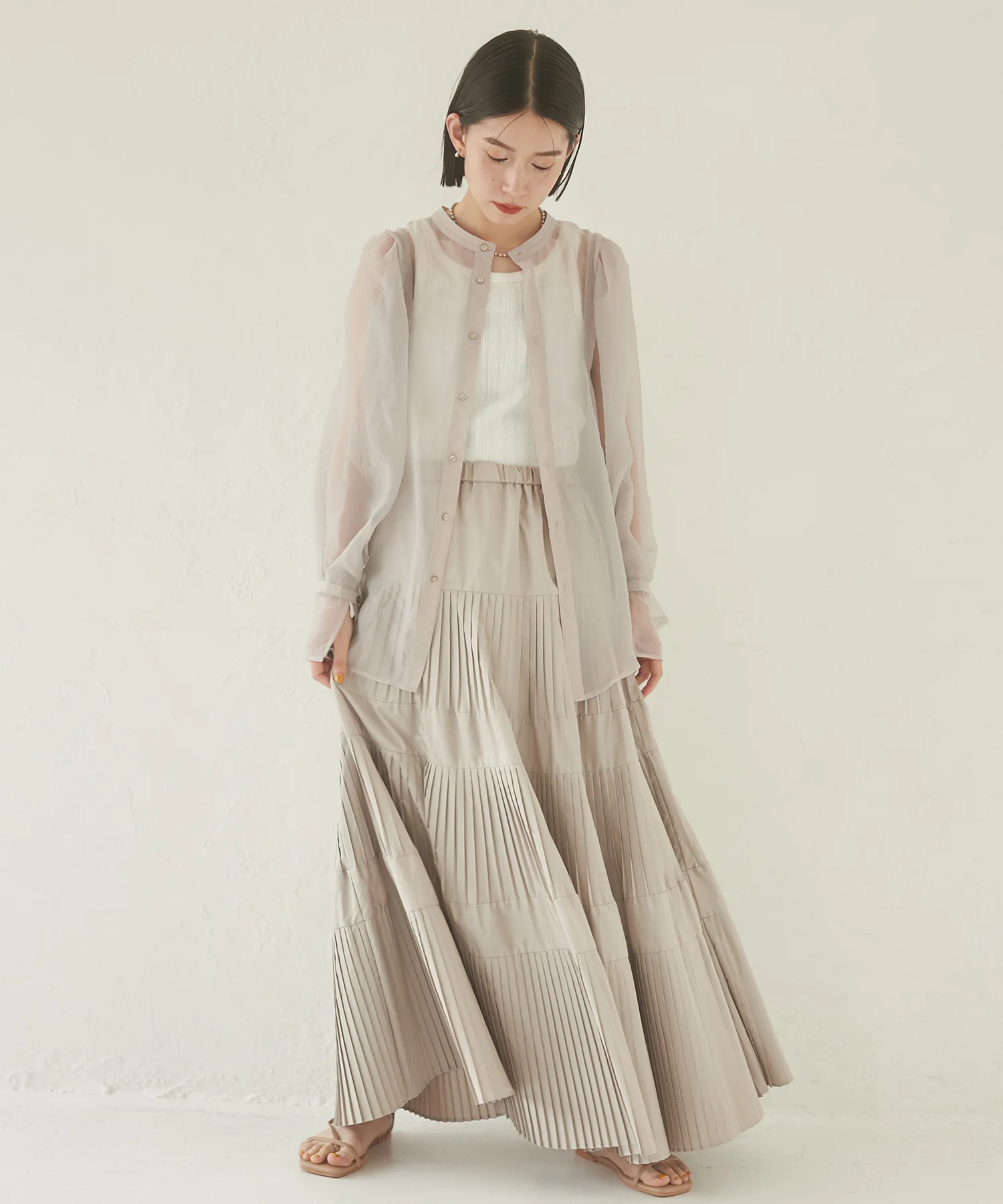 シアーバルーンスリーブブラウス