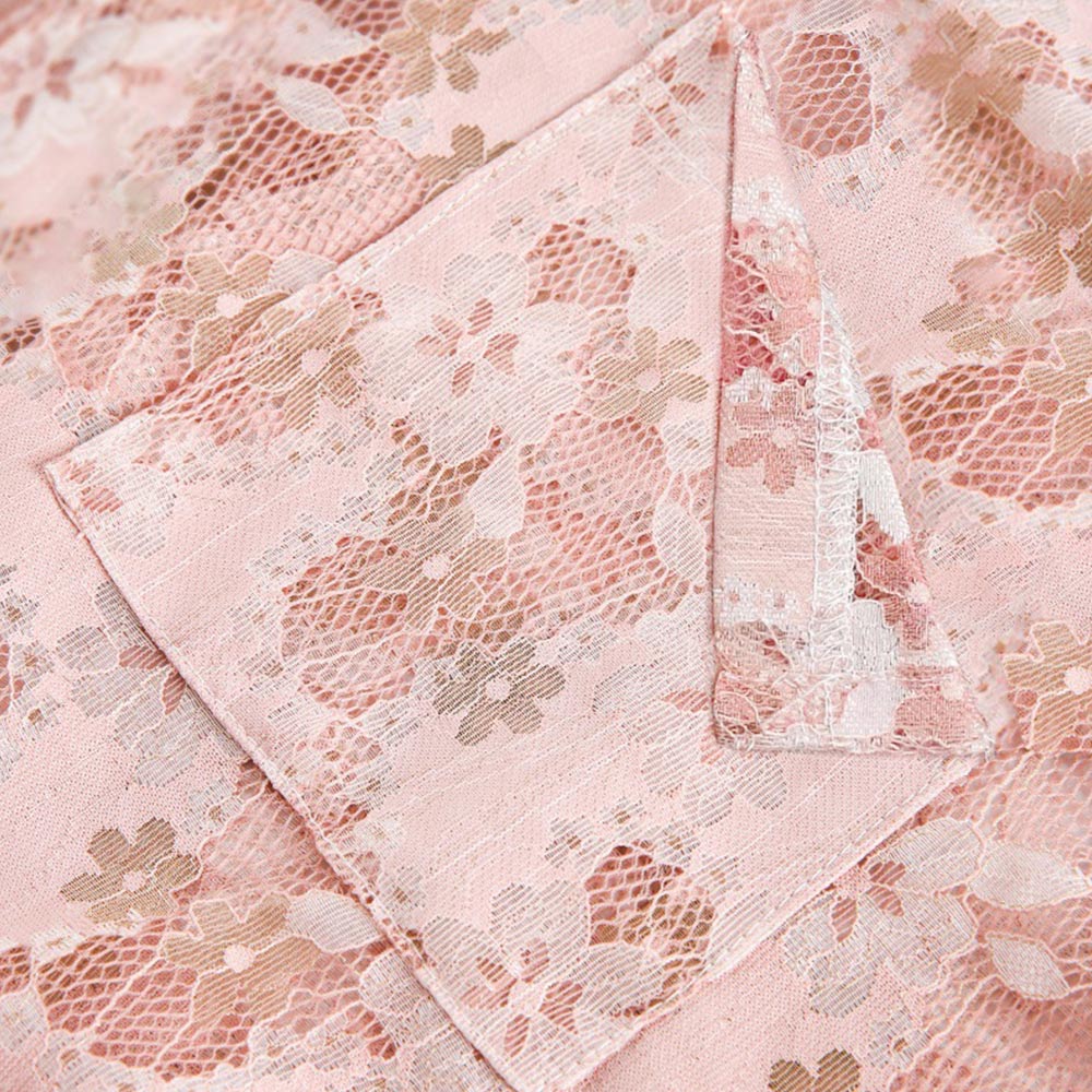 桜柄透かし彫りレース半袖シャツ