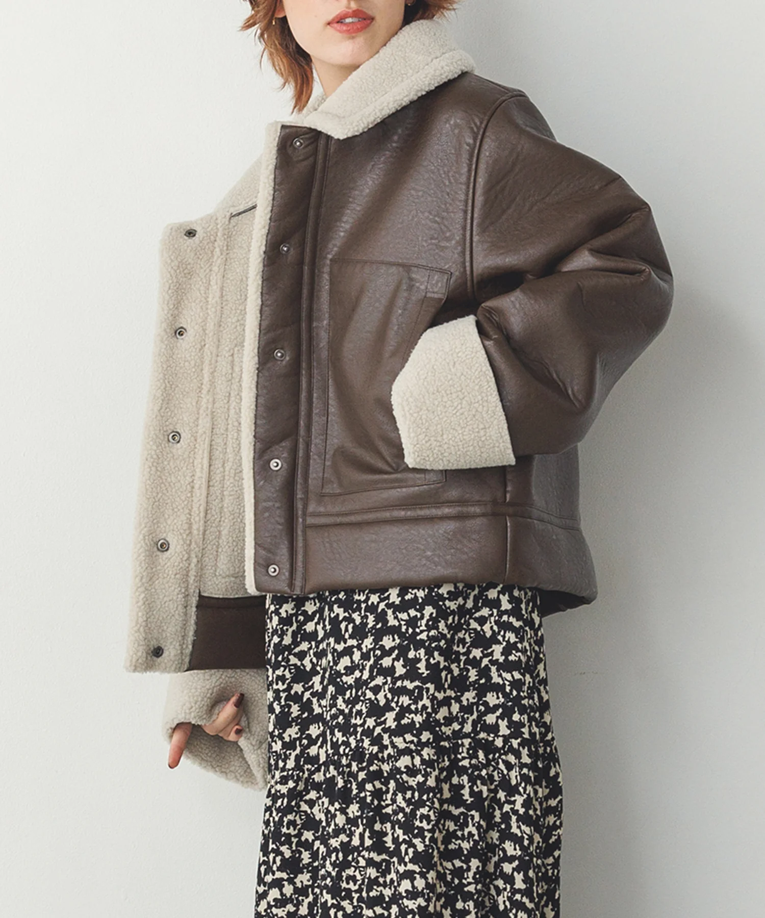 フェイクレザー×ボア ブルゾン