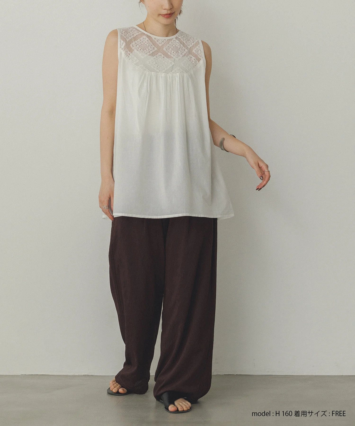 レース切替 ノースリーブブラウス