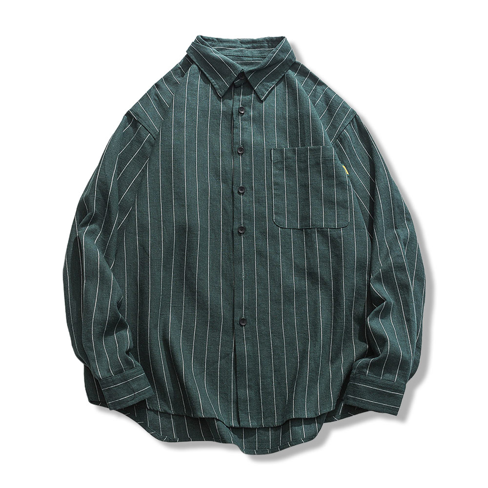 ビジネスカジュアル　ストライプコットンリネンシャツ長袖