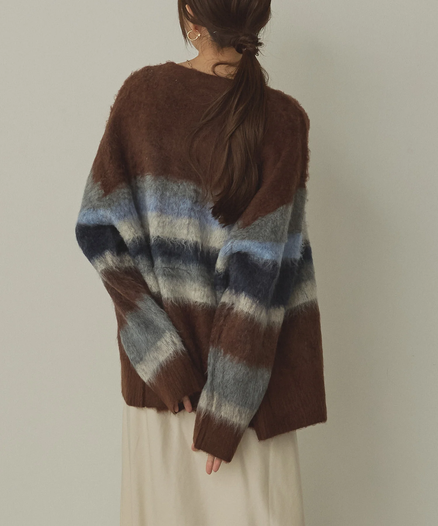 起毛シャギー ボーダーニットカーディガン