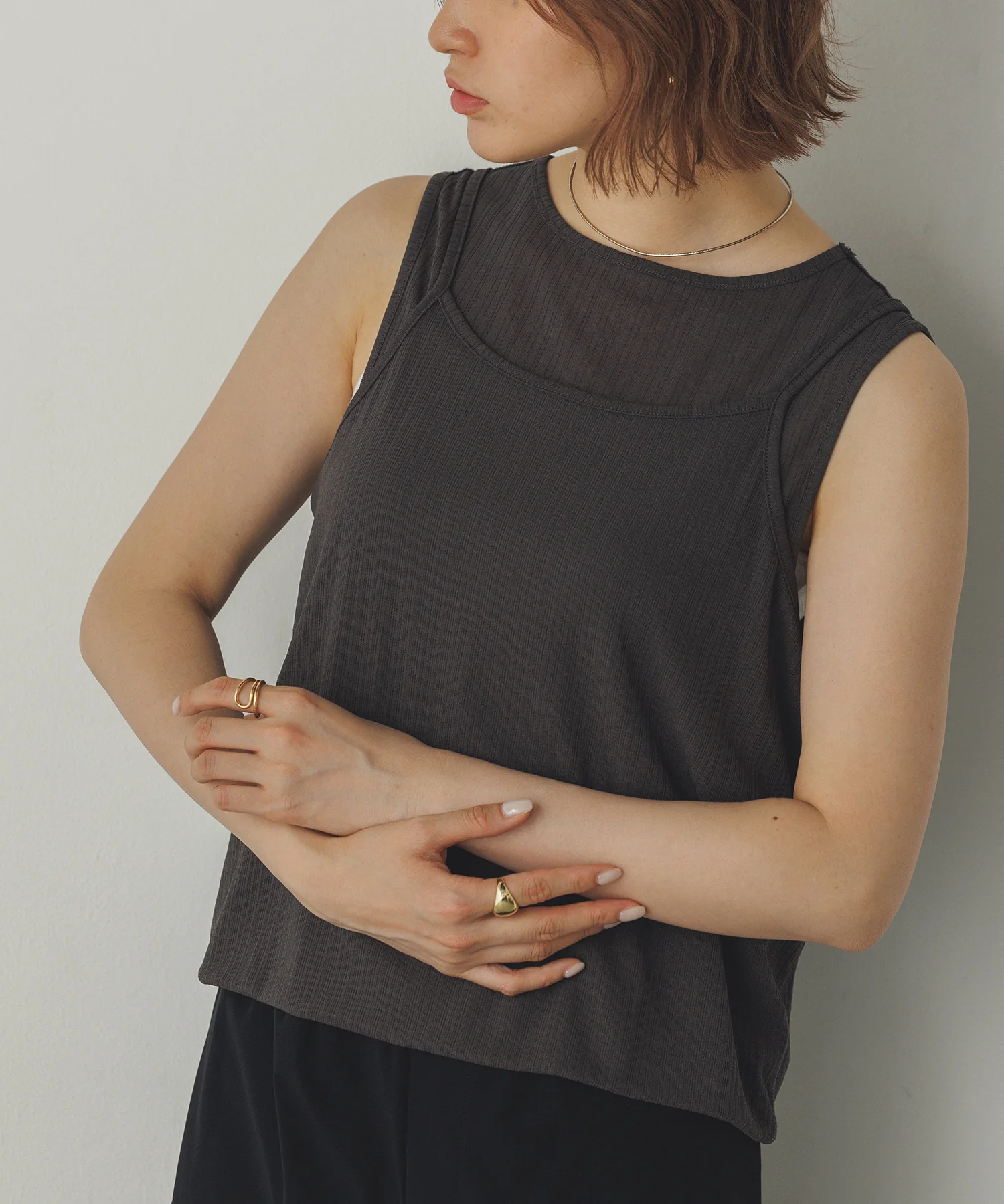 ランダムリブ シアータンクトップ