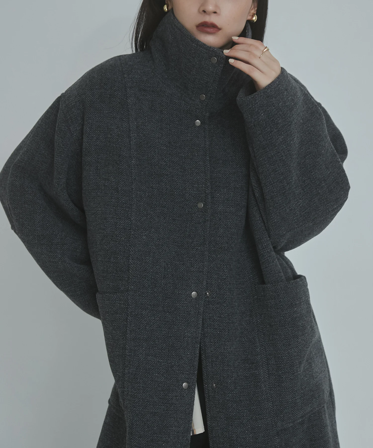杢ヘリンボーン スタンドカラーコート