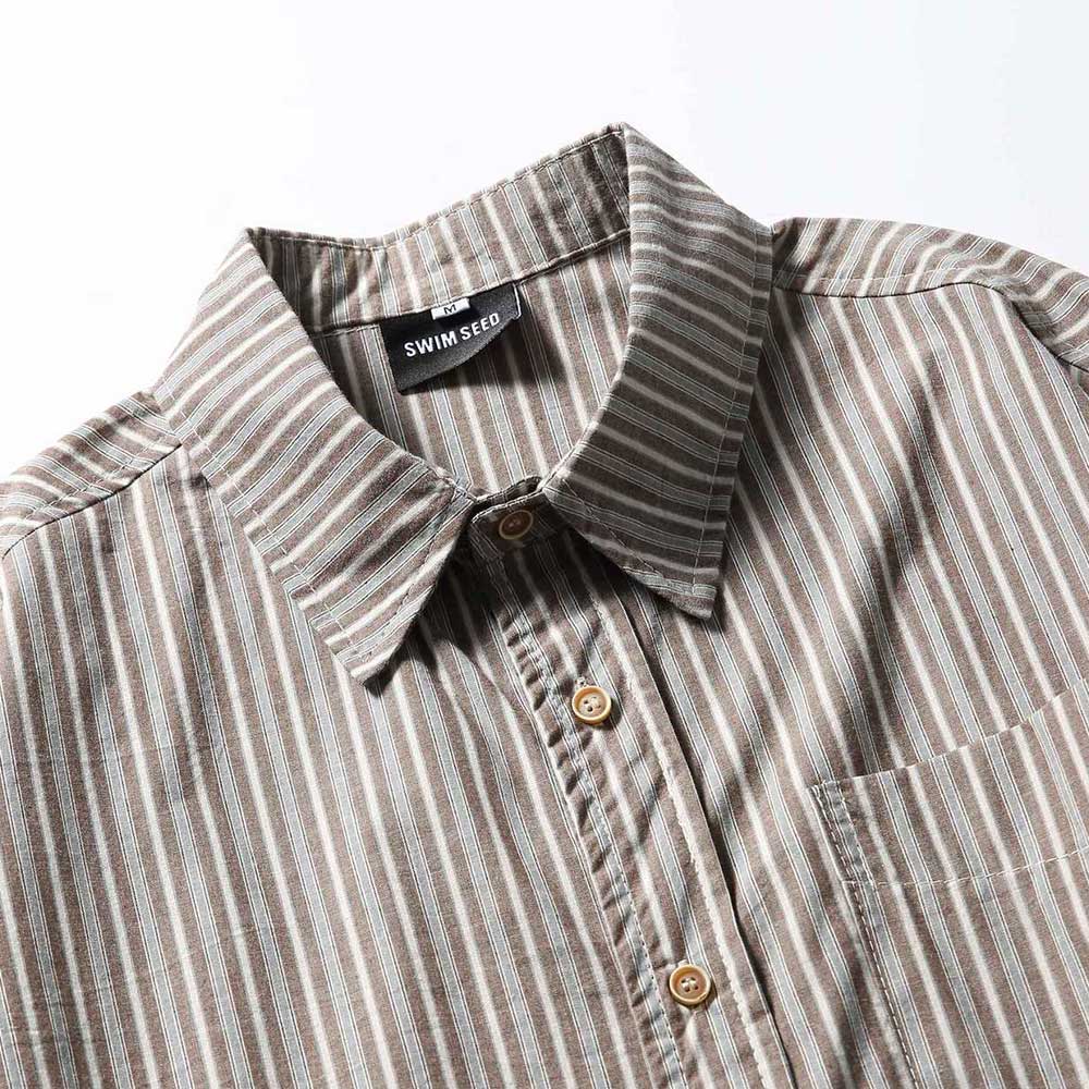 ノーアイロン防シワ　枯茶ストライプ柄　禅意風シャツ