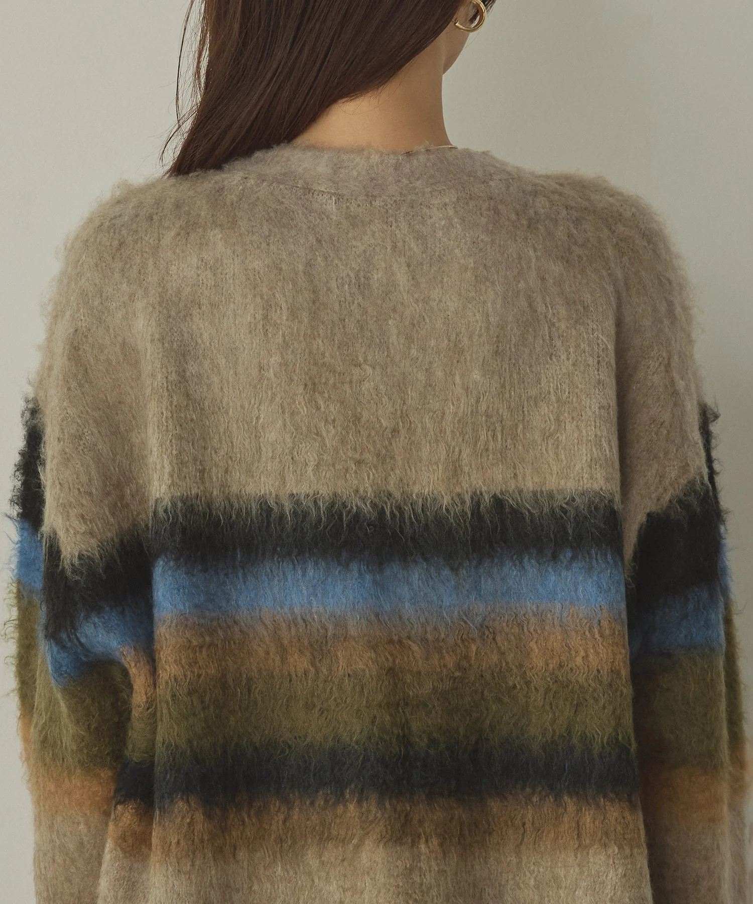 起毛シャギー ボーダーニットカーディガン