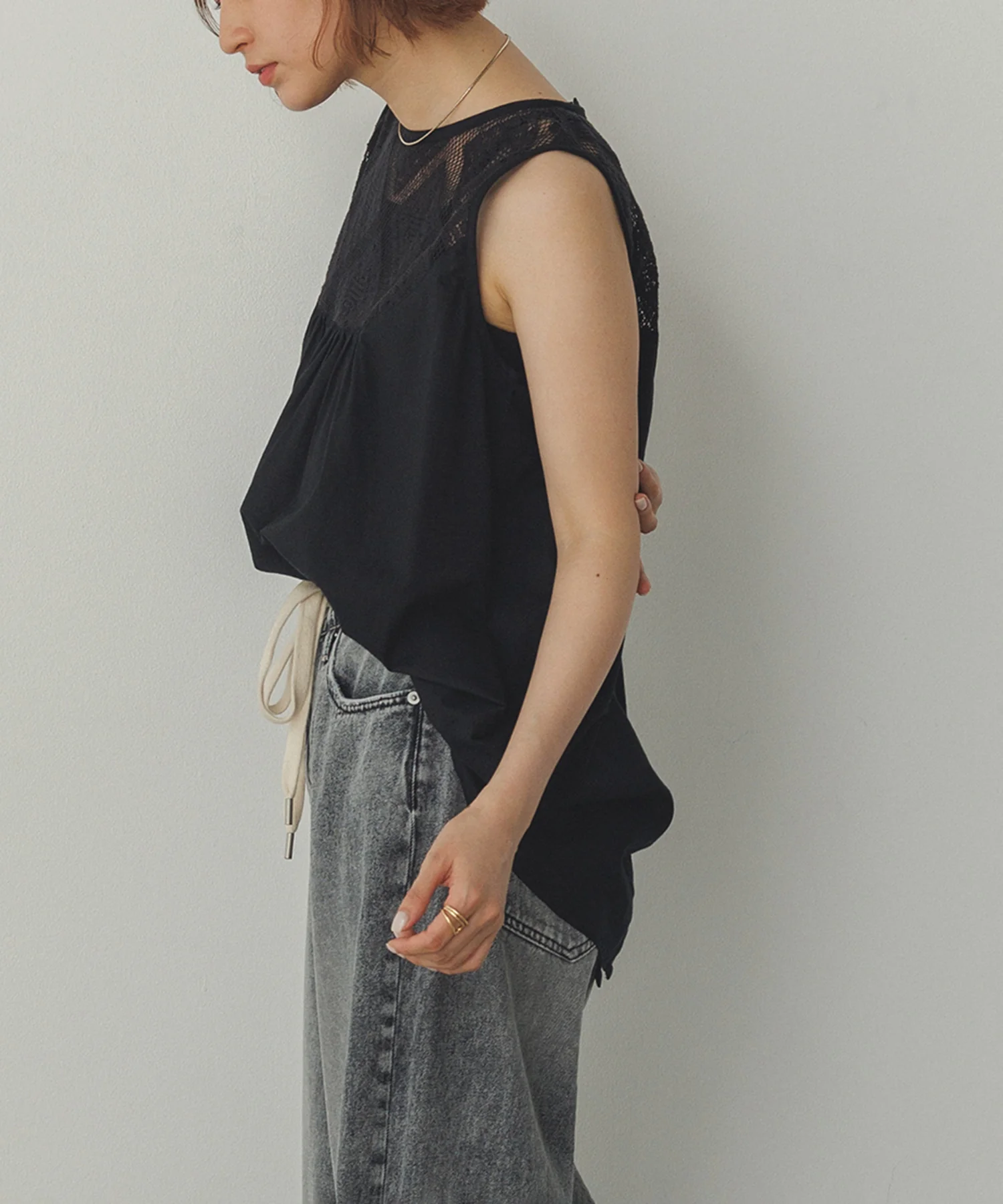 レース切替 ノースリーブブラウス