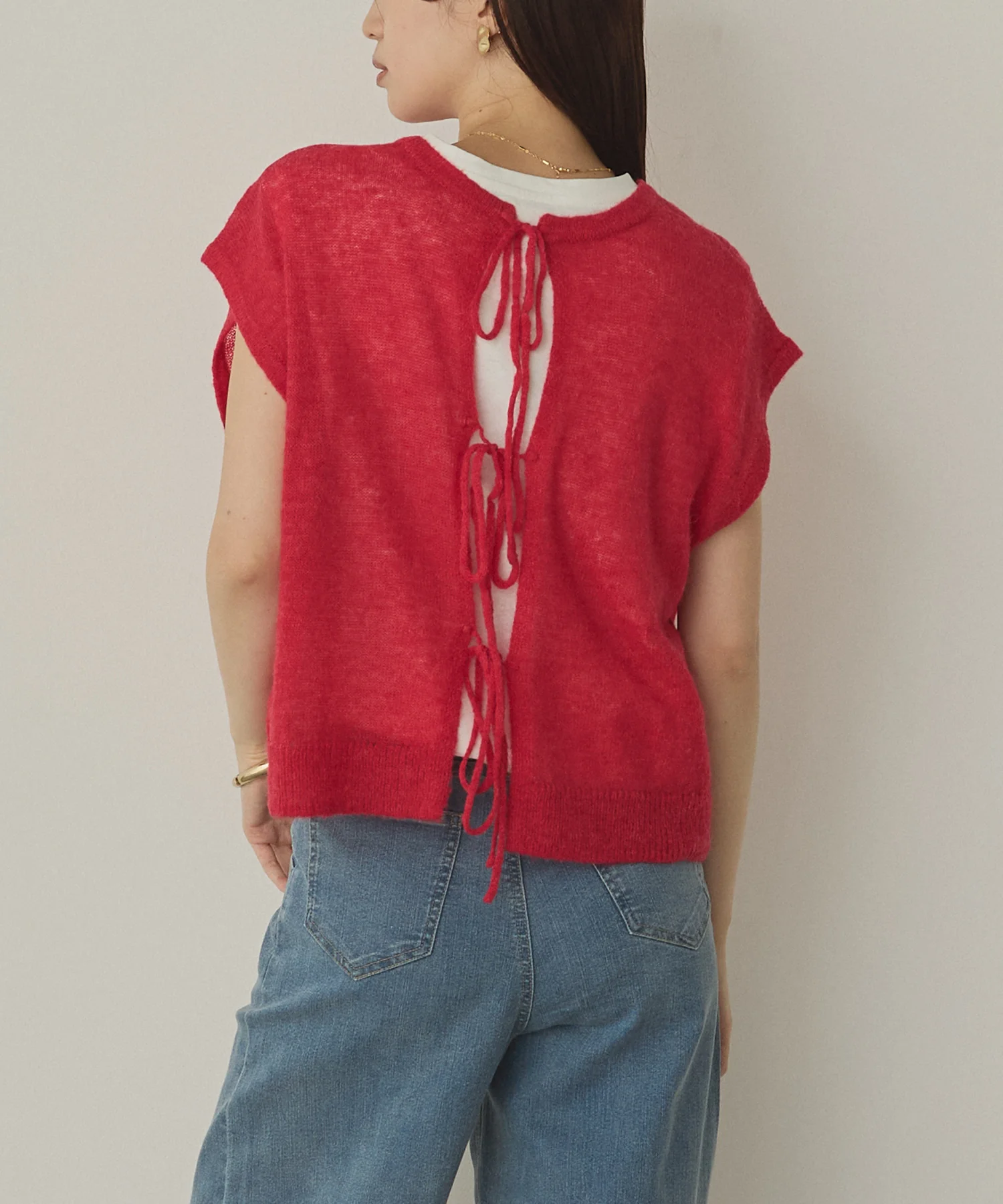 前後2WAY バックリボンシアーニット