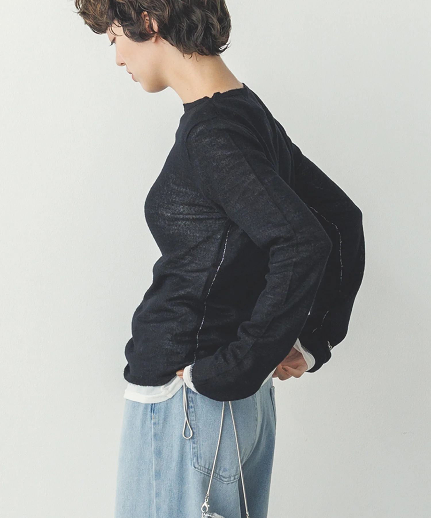 【WEB限定/別注】ラメライン入り ウールミックスシアーニット