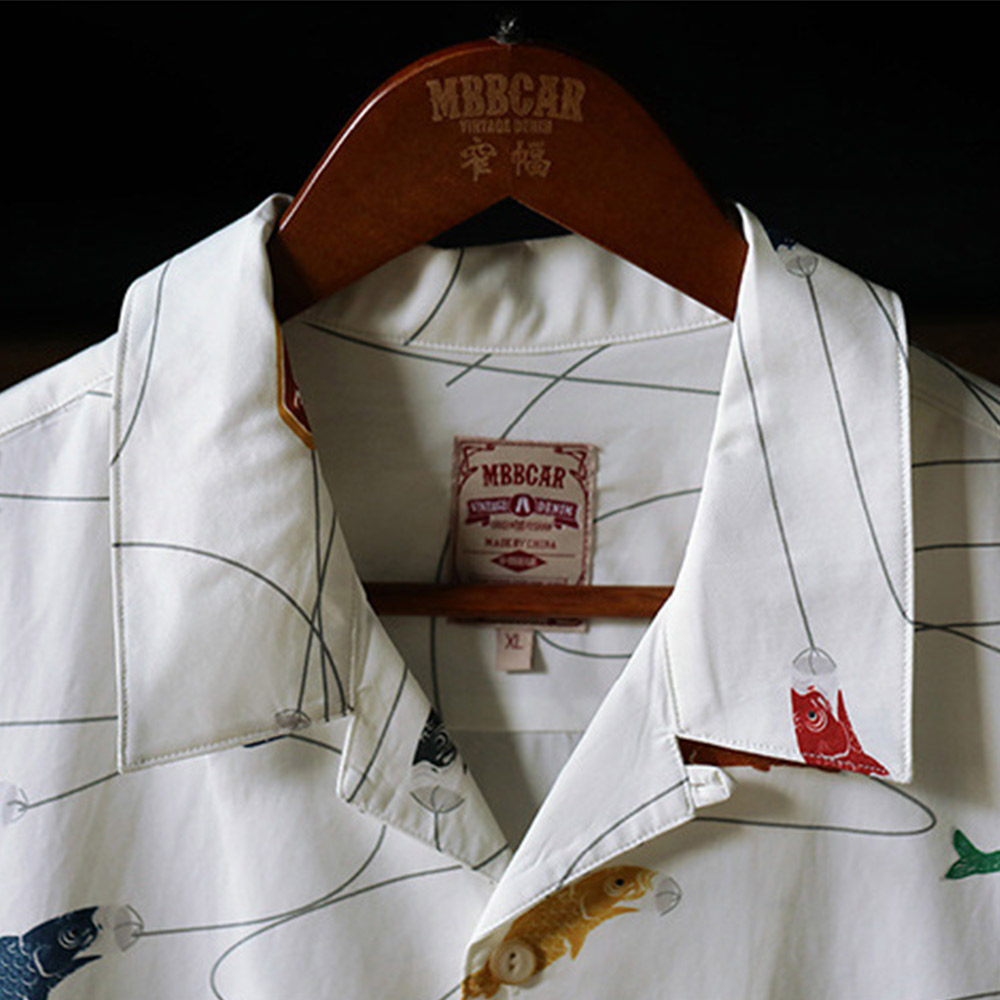 「魚」テンセル総柄半袖アロハシャツ