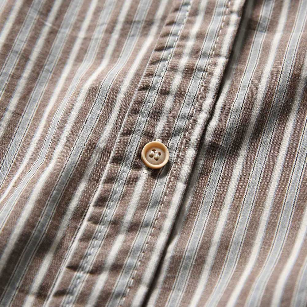 ノーアイロン防シワ　枯茶ストライプ柄　禅意風シャツ