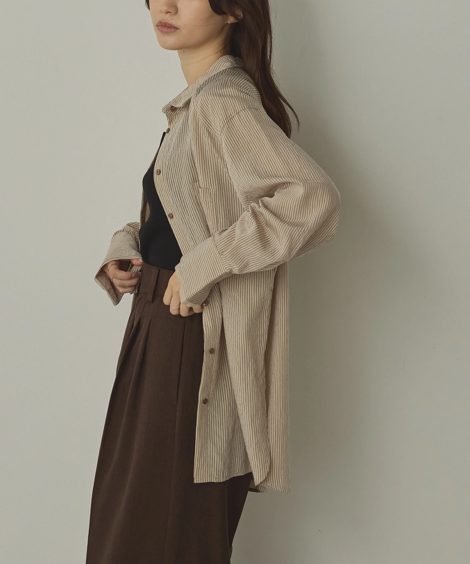 ツヤストライプ オーバーシャツ