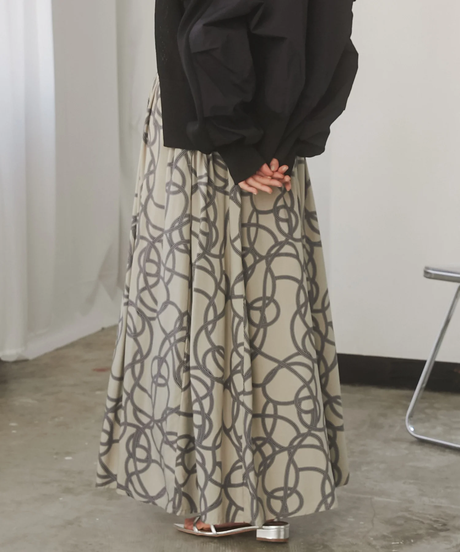 ジオメ柄プリントフレアスカート