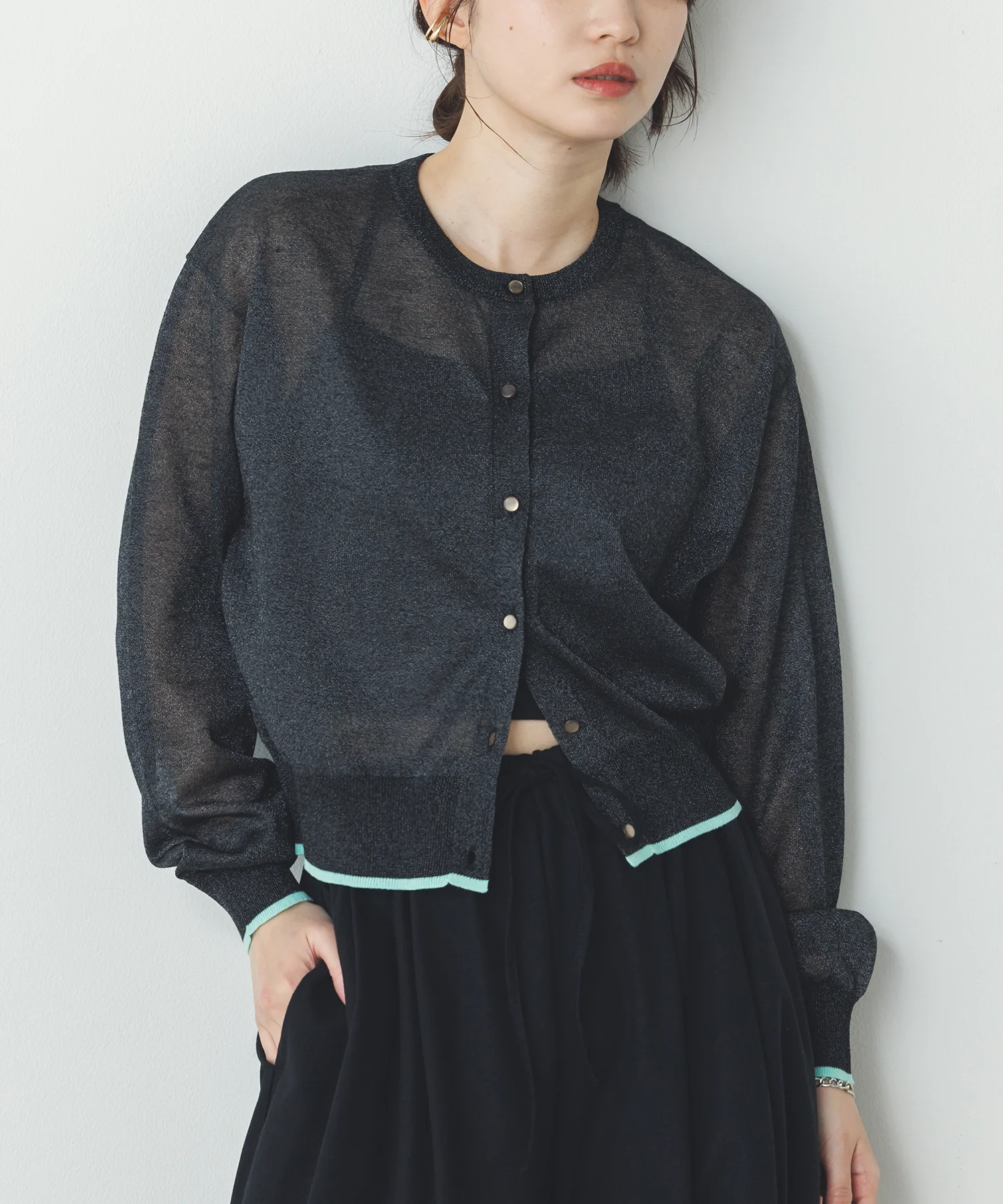 バイカラー シアーニットカーデ