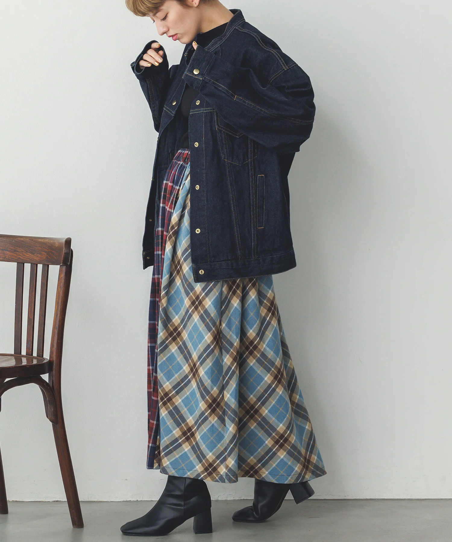 ネルチェックギャザースカート