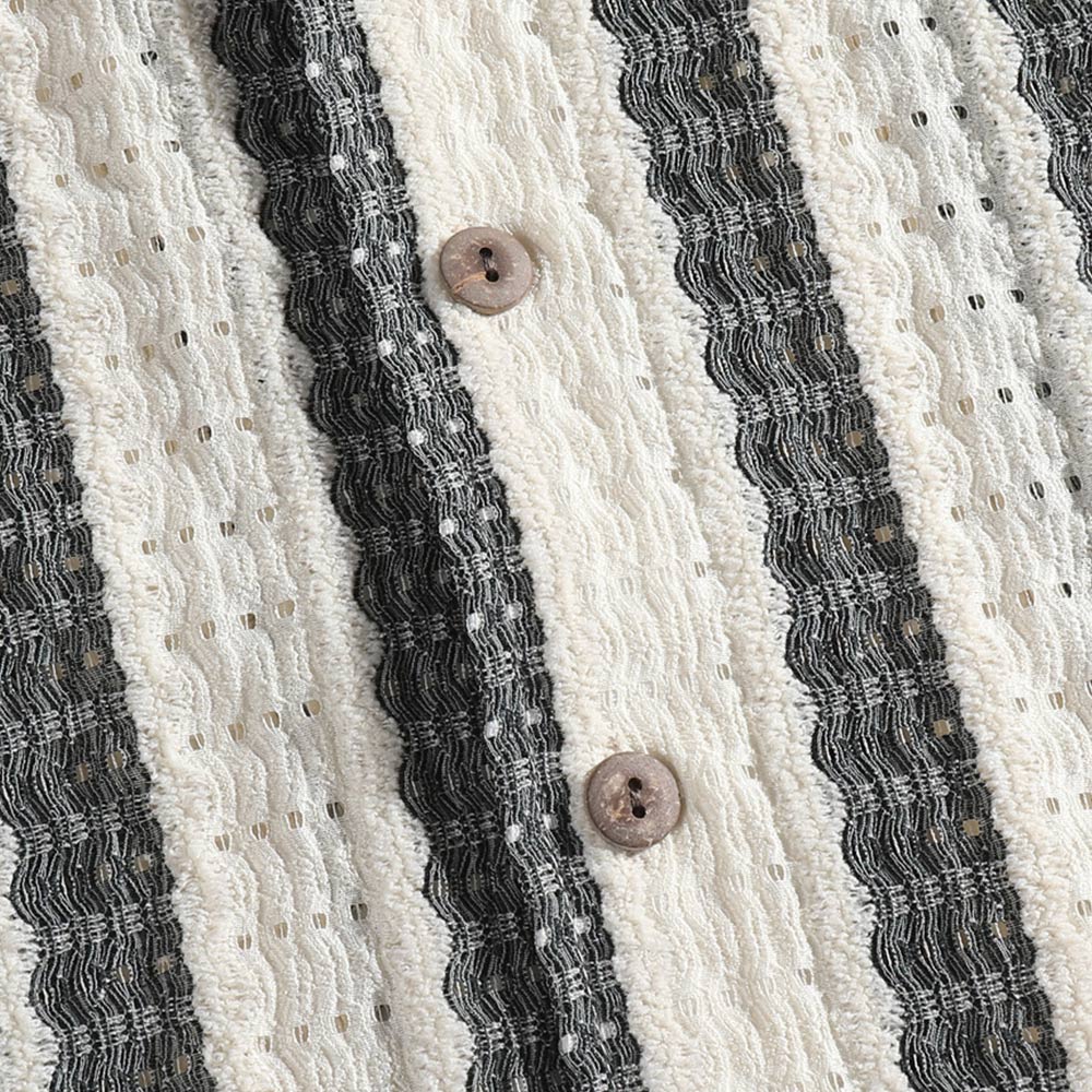 アメカジ　メンズストライプメッシュ編みシャツ半袖