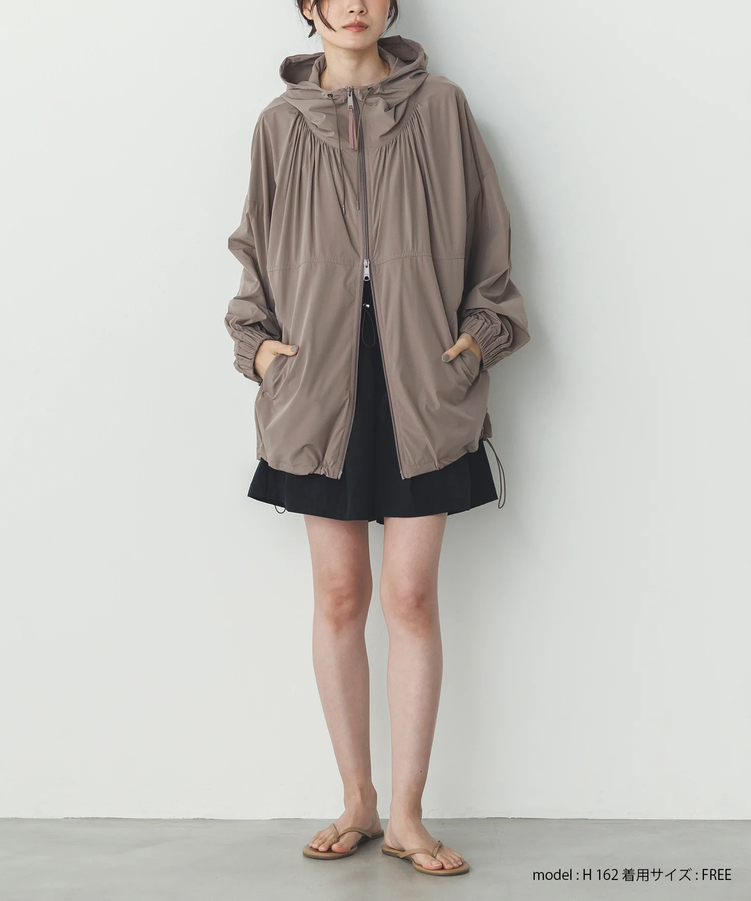 【接触冷感】フード付 ギャザーブルゾン