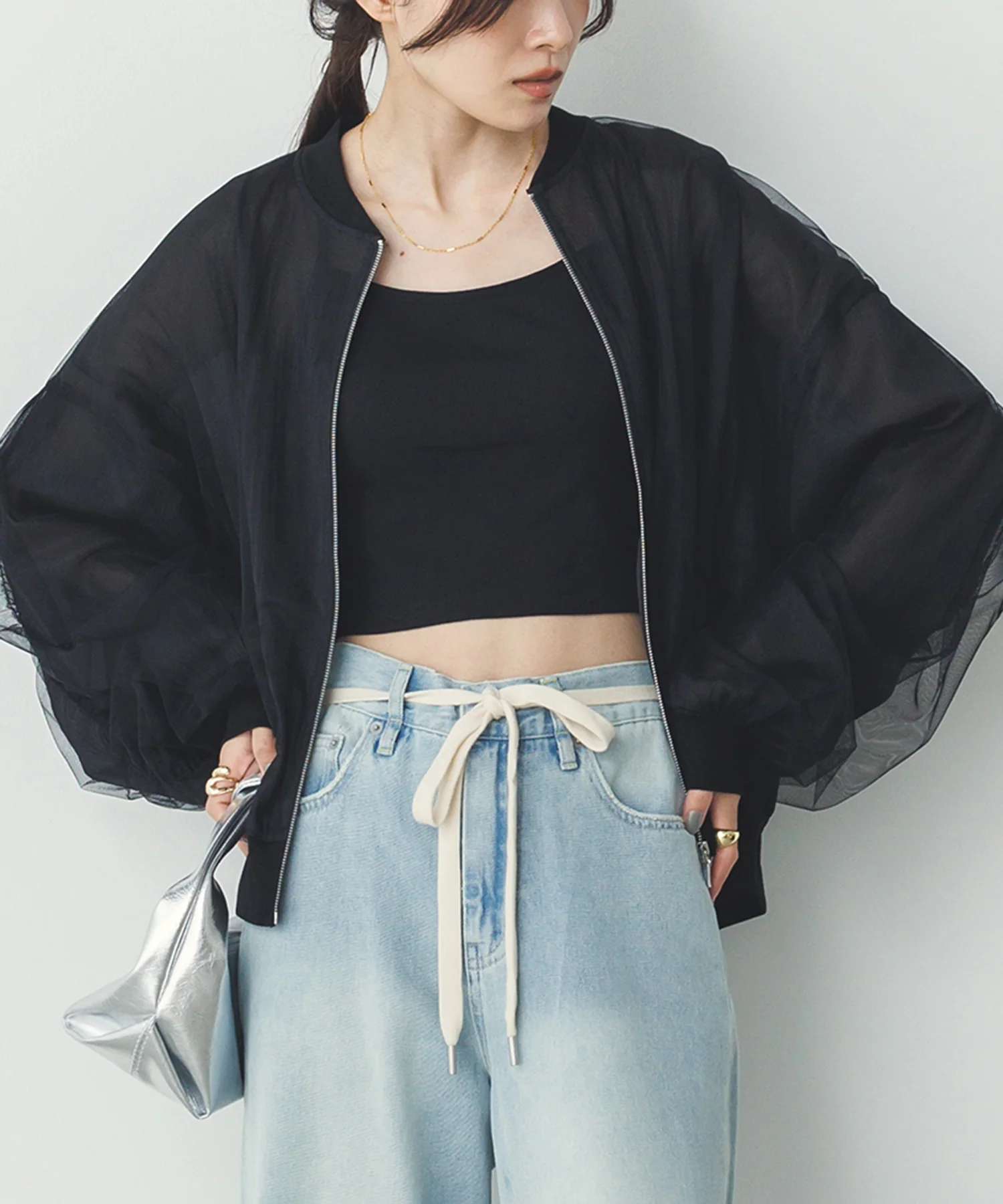 チュールシアー チェックブルゾン