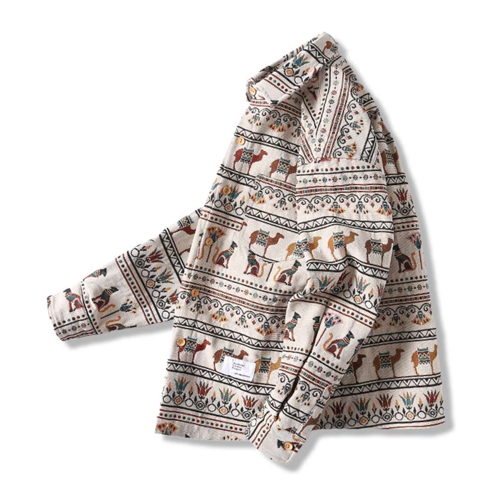 エジプトモチーフ総柄ジャカード　 長袖シャツ