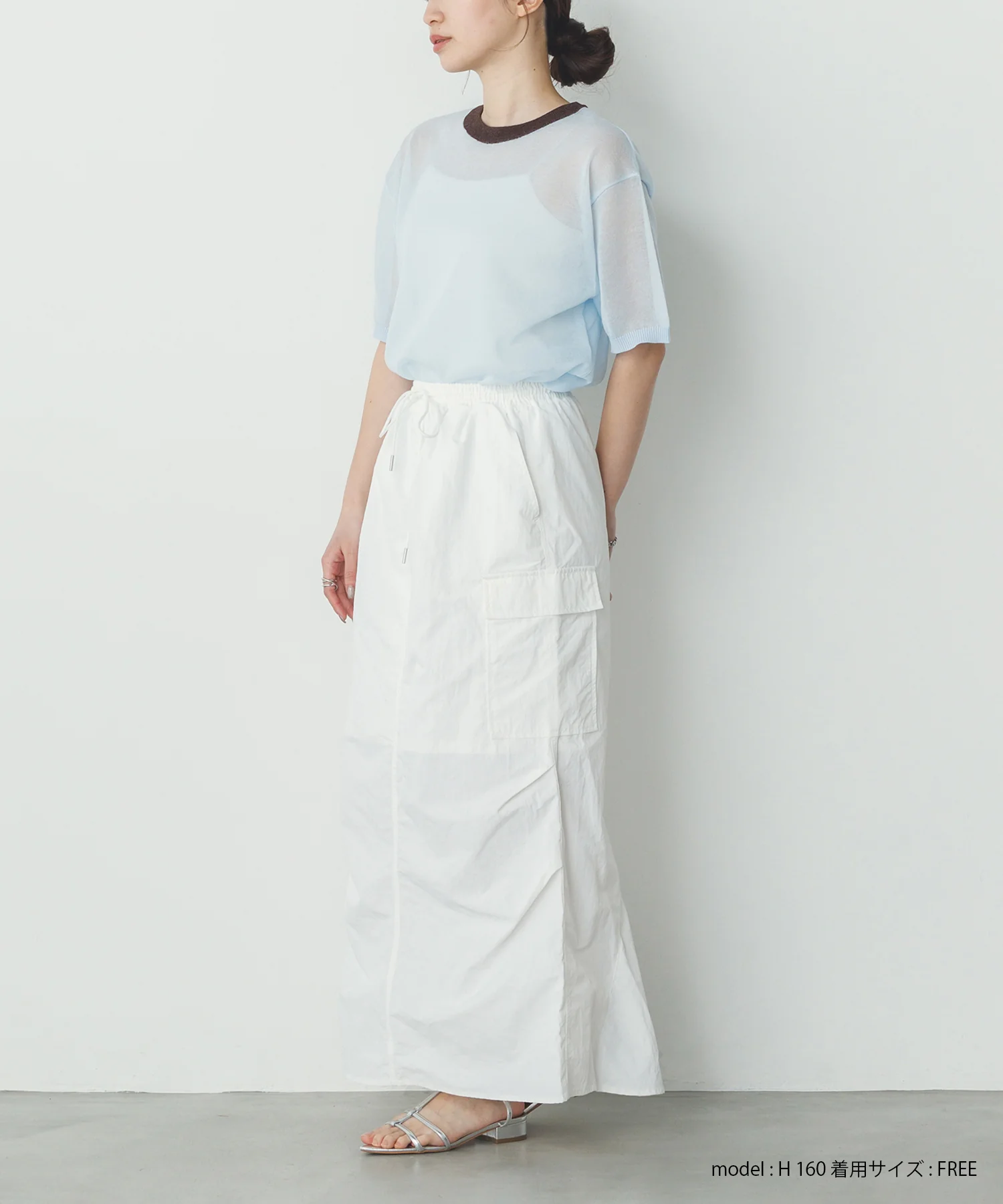 バイカラー シアー半袖ニット