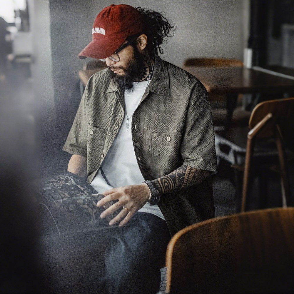 通気＆軽量シアサッカーミリタリー半袖シャツ