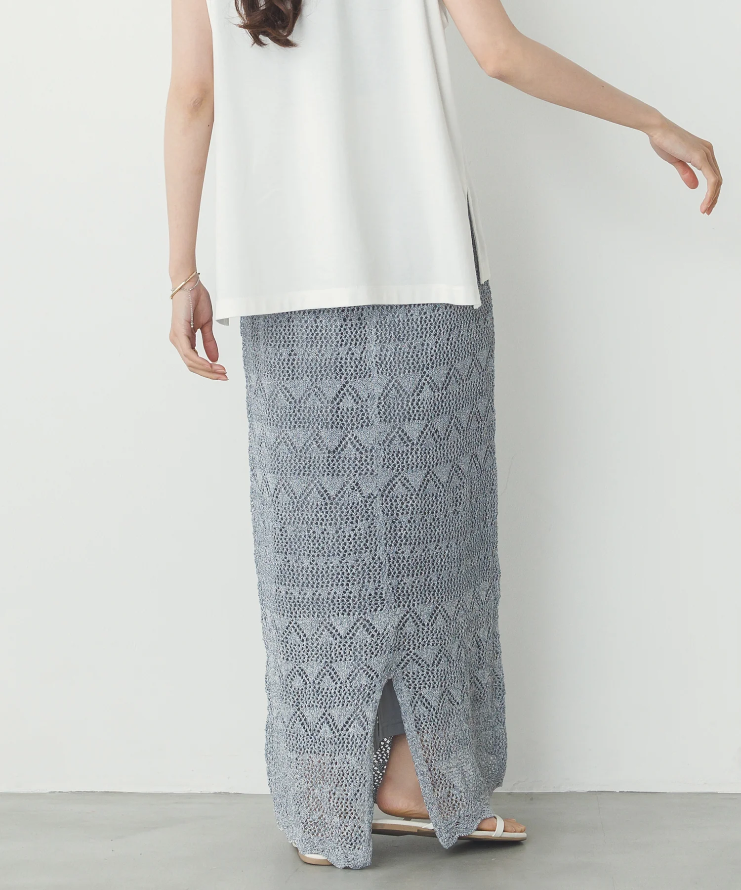 ペーパーヤーン 透かし編み ニットナロースカート