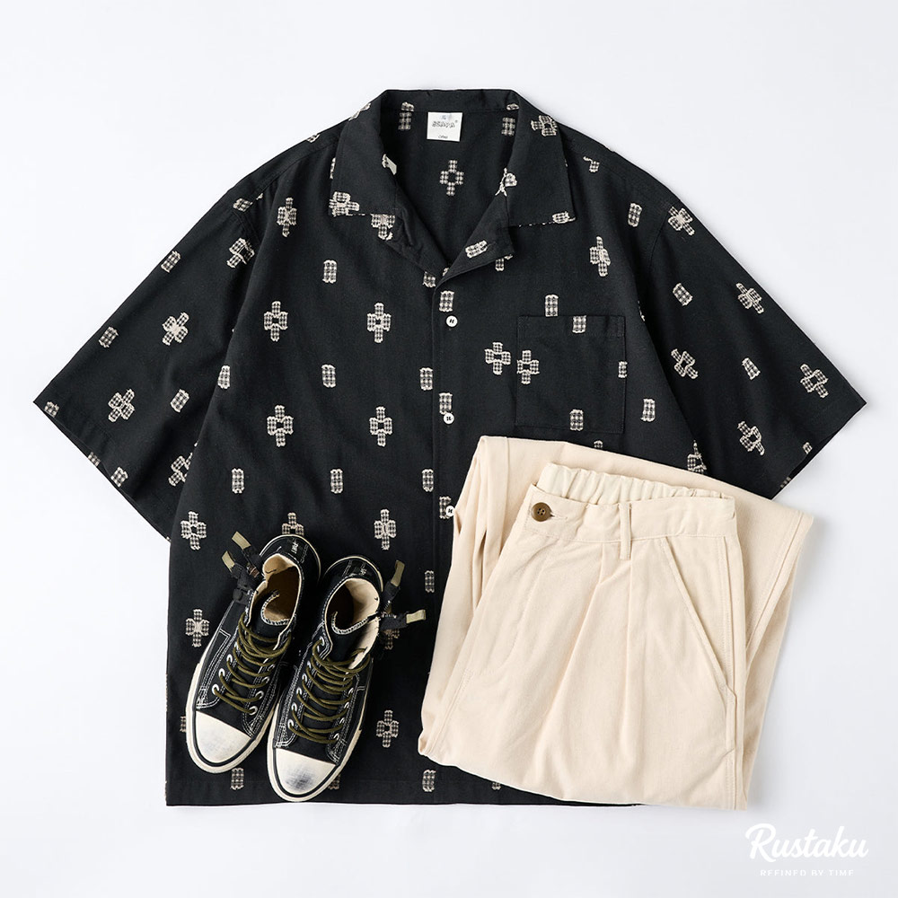 アメカジネイティブ柄刺繍ジャカード半袖シャツ