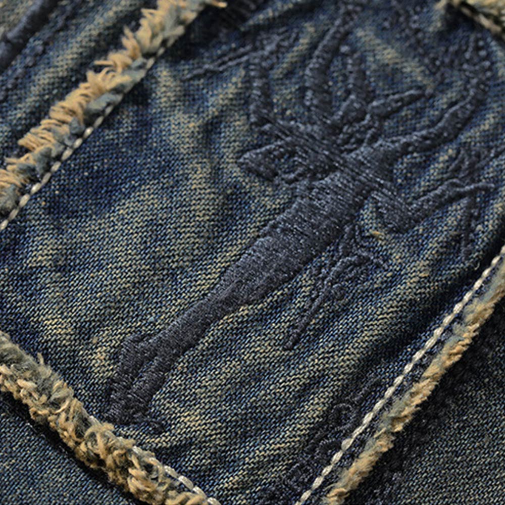 ジョーカーデビルカード　刺繍入り黄土ウォッシュデニムシャツ