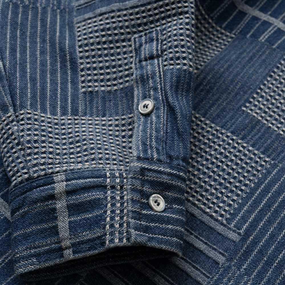 藍染めジャカードチェックシャツ