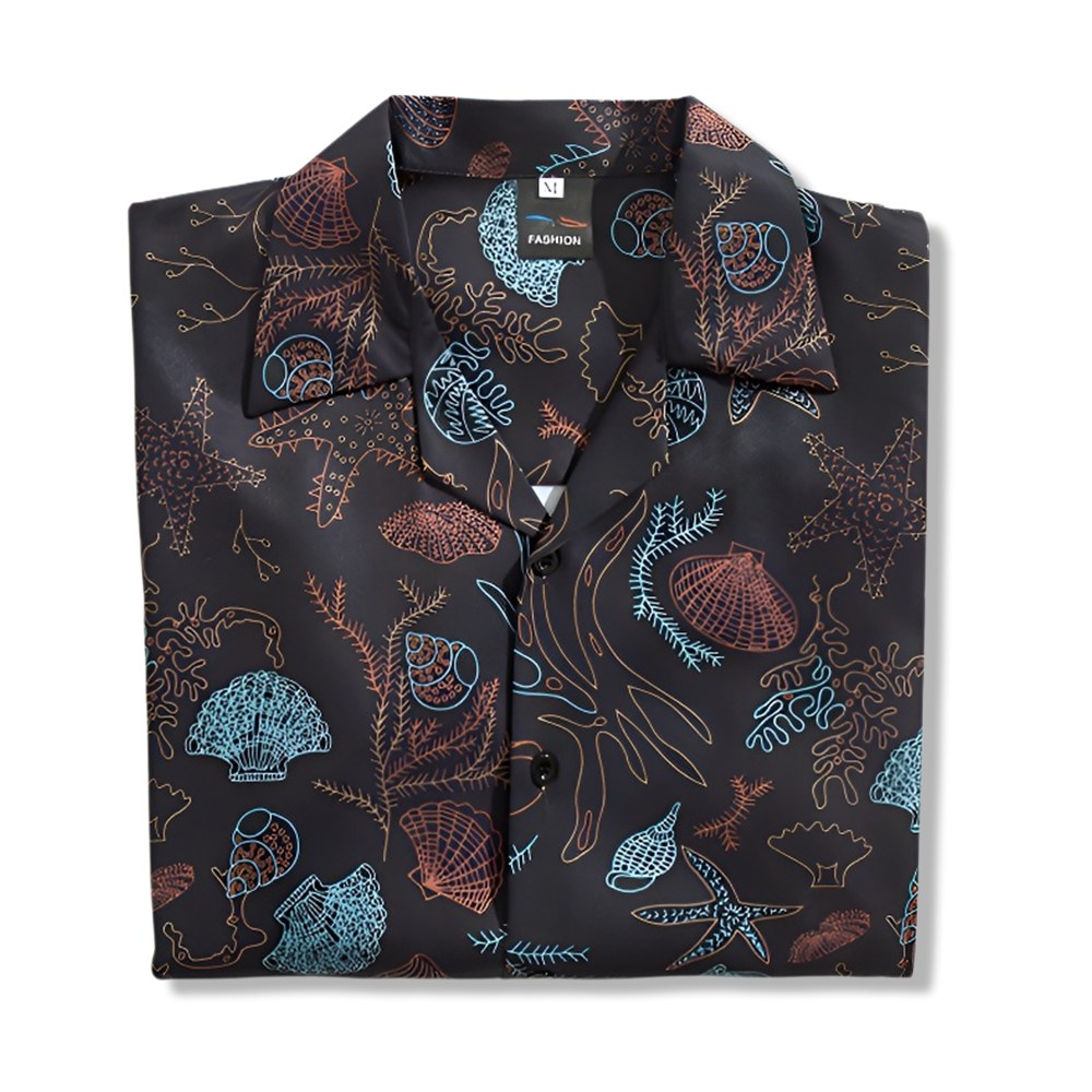 「潮干狩り」マリンモチーフプリント半袖シャツ