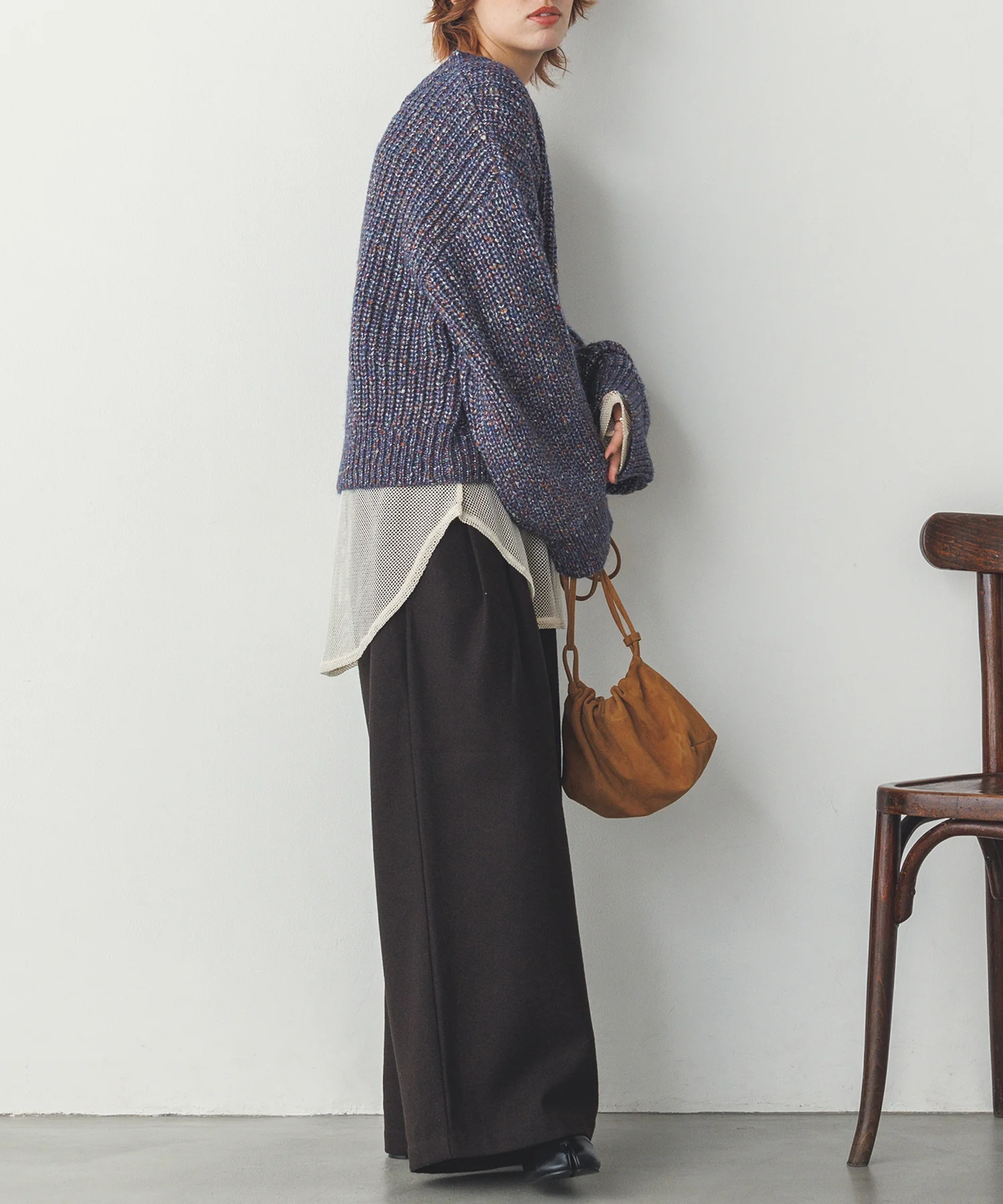 ラメ混ワイドショートニット