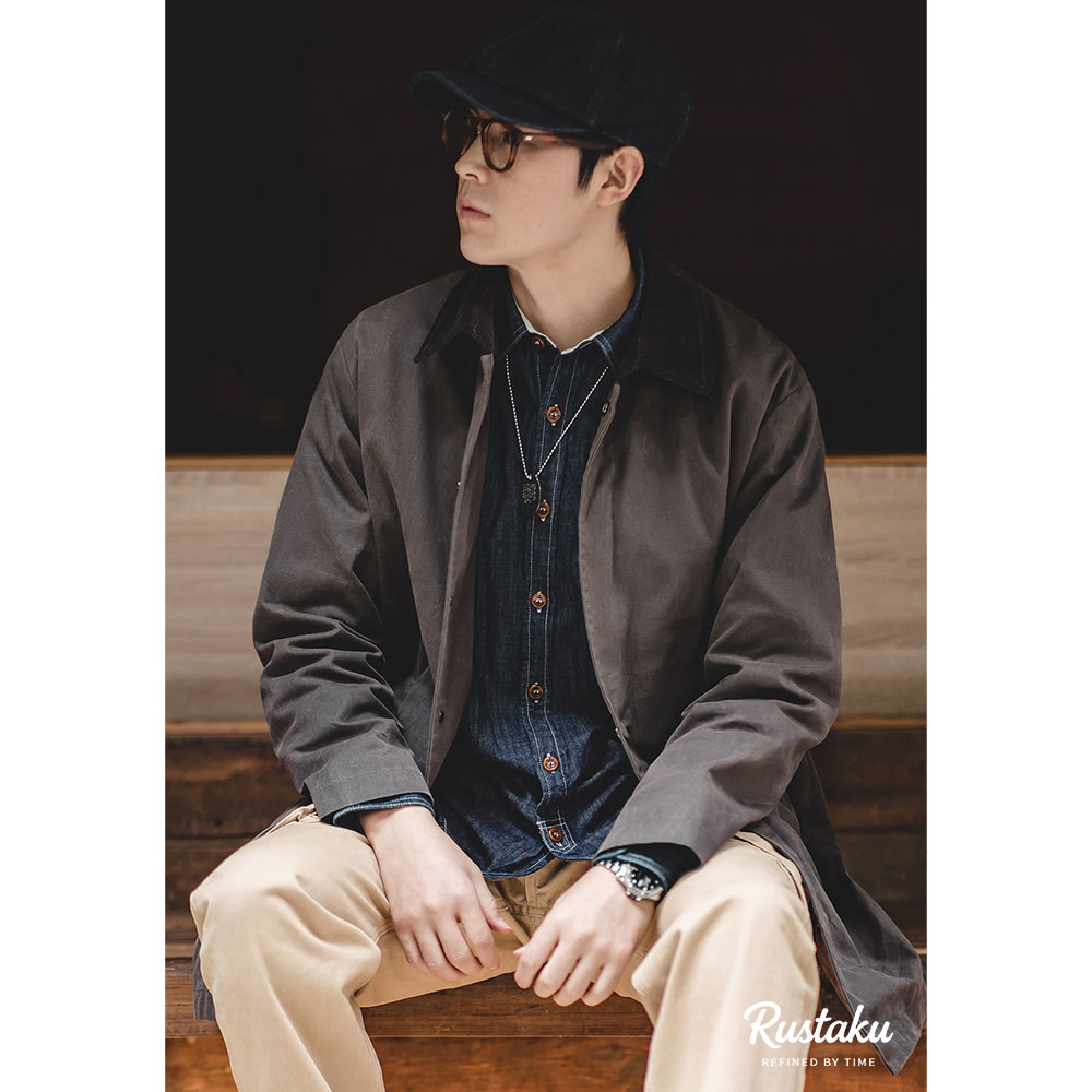 ブリティッシュスタイル　防水・防風ワックスロングコート