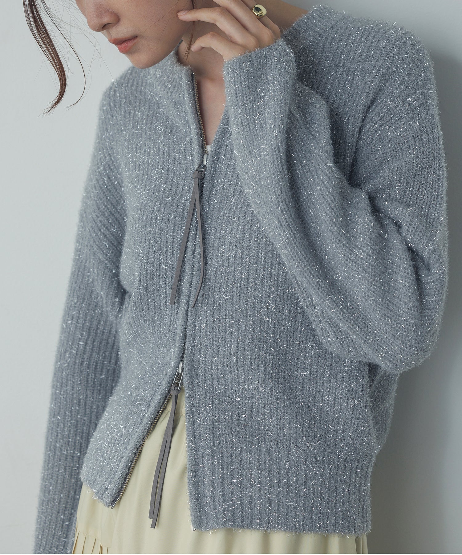 ラメフェザーニット Wジップブルゾン