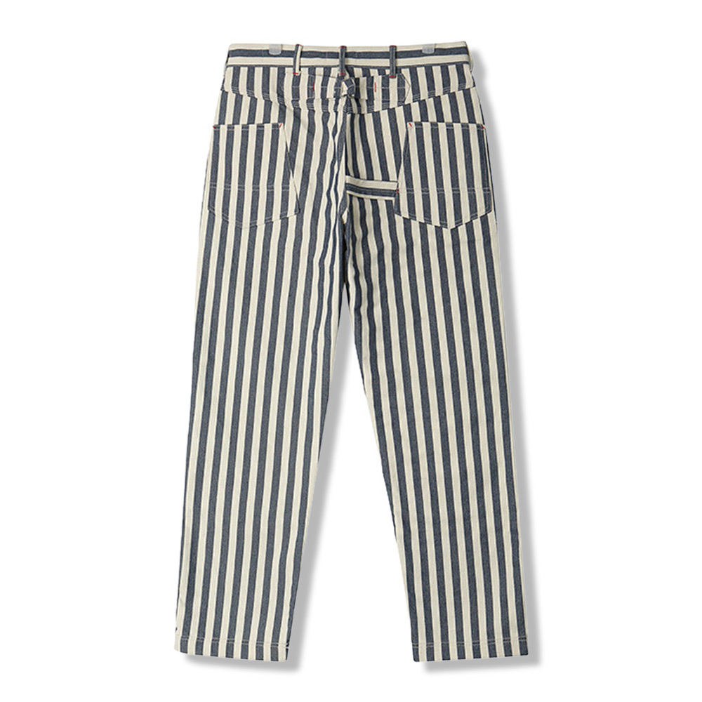 14オンス厚手仕様　 カスタム織りブルーワイドストライプロガーワークパンツ
