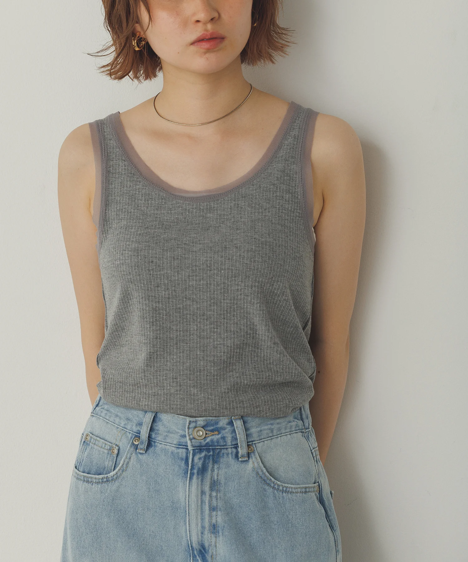 前後2WAY リブチュールタンクトップ