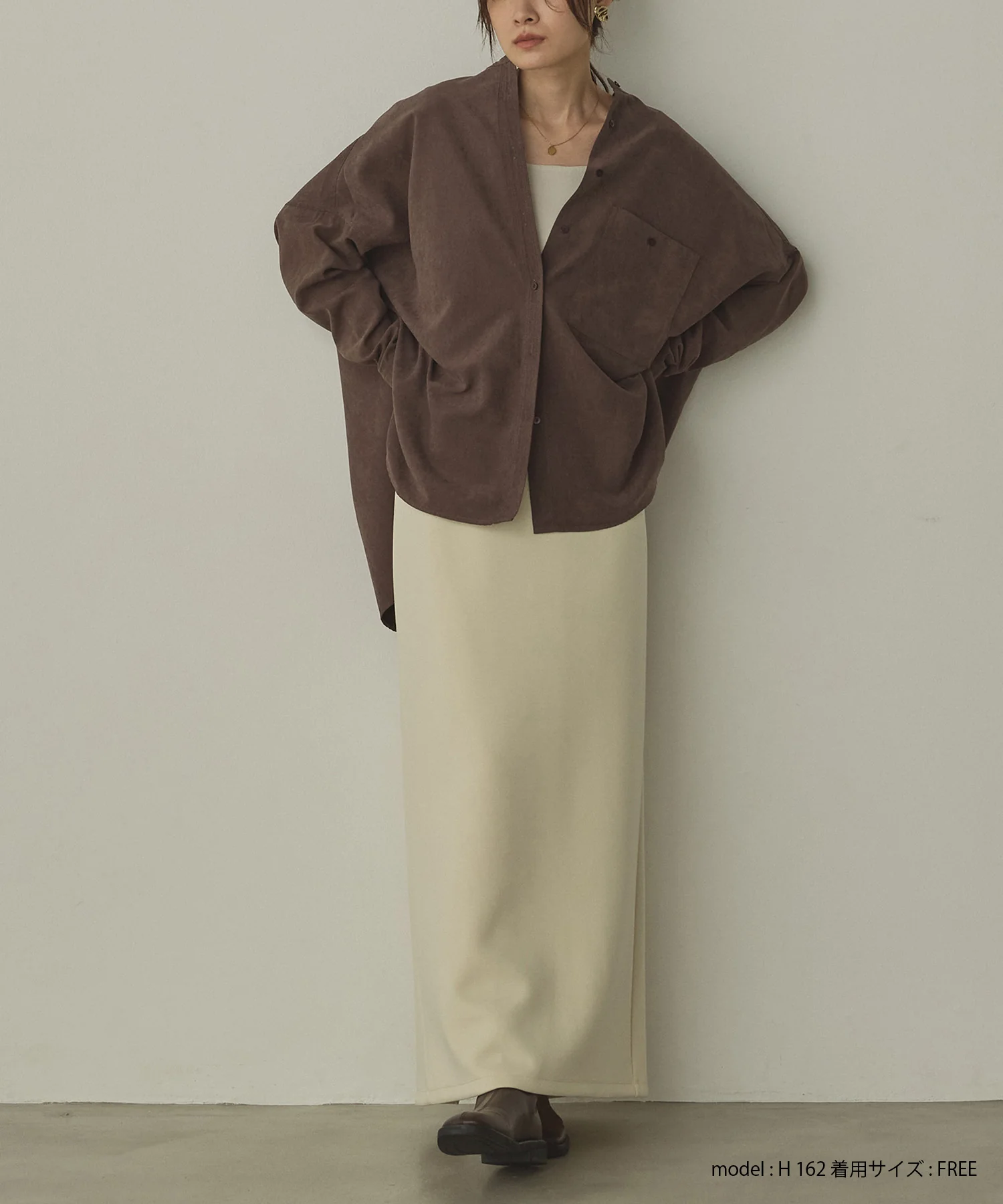 【WEB限定/別注】スウェードライク バンドカラーオーバーサイズシャツ