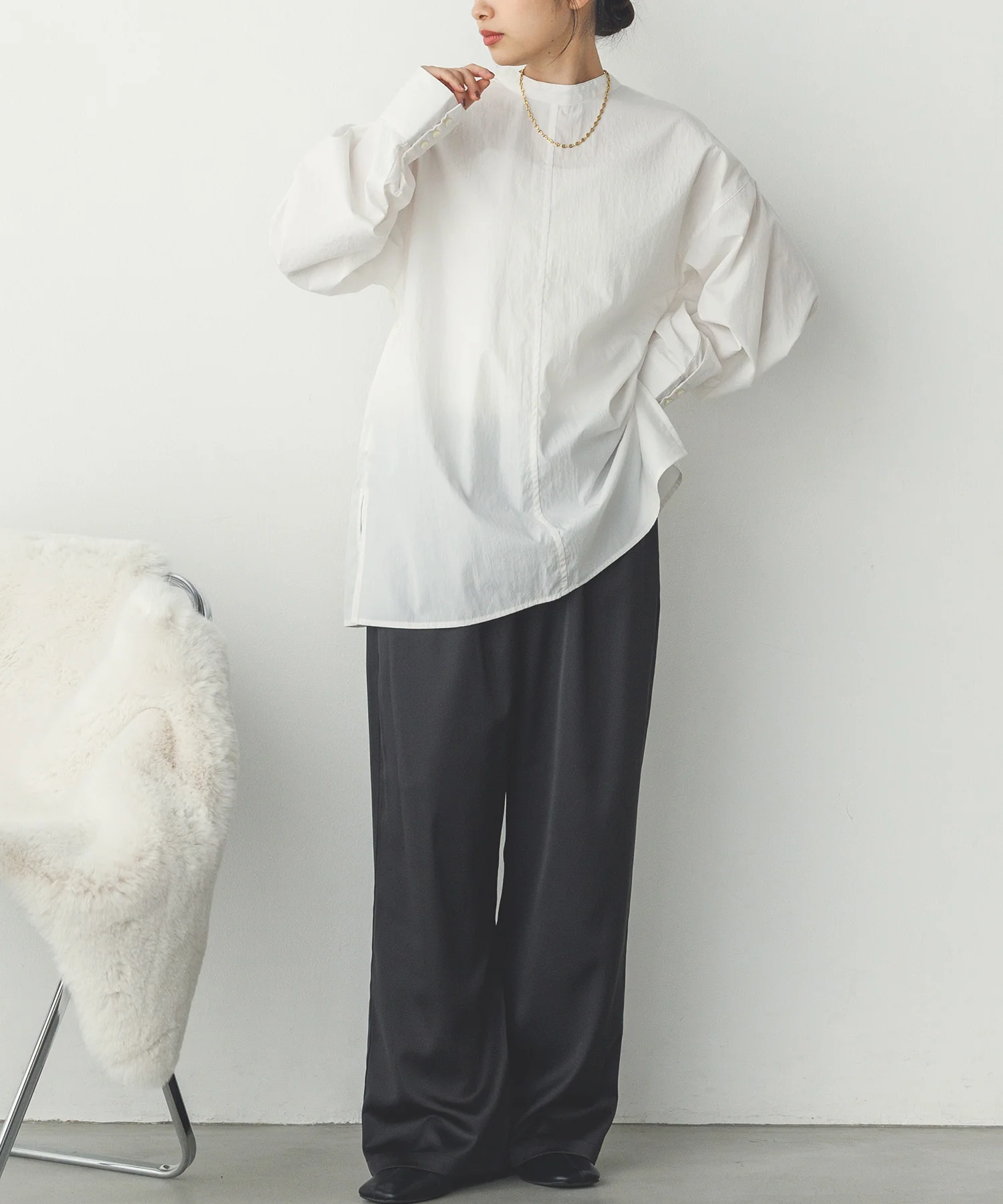 サテン ストレートイージーパンツ