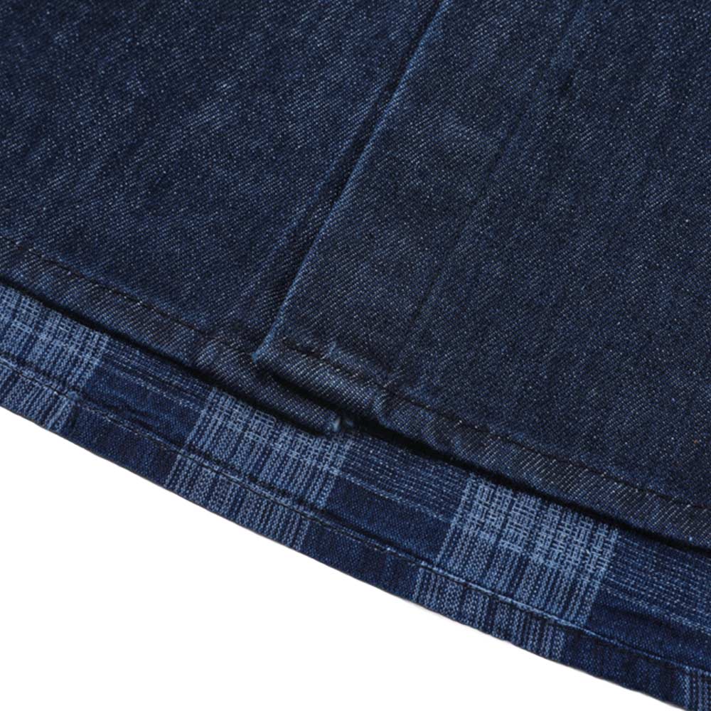 アメカジ　藍染チェック柄パッチワークシャツ