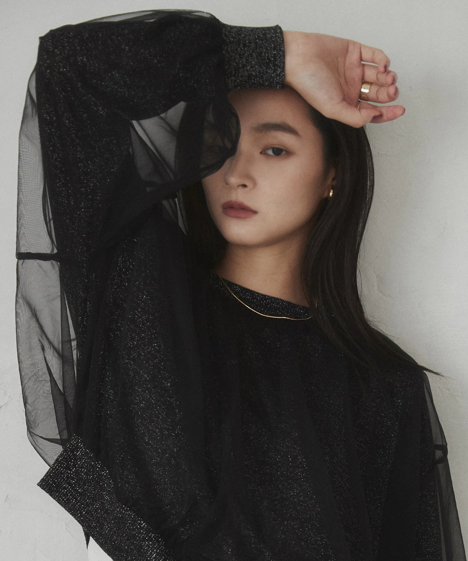 ラメニット チュールレイヤードトップス