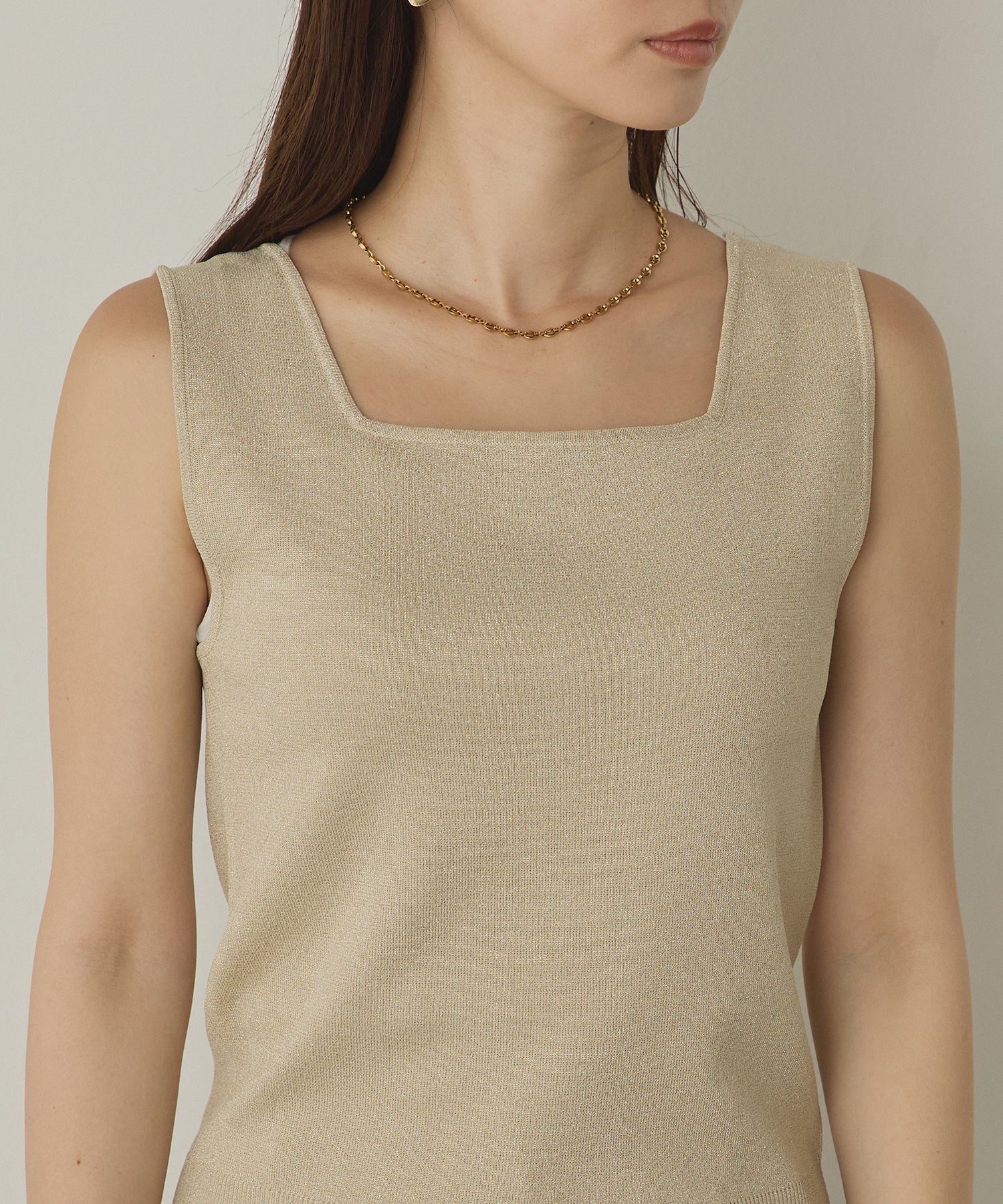 前後2WAY スクエアラメニット タンクトップ