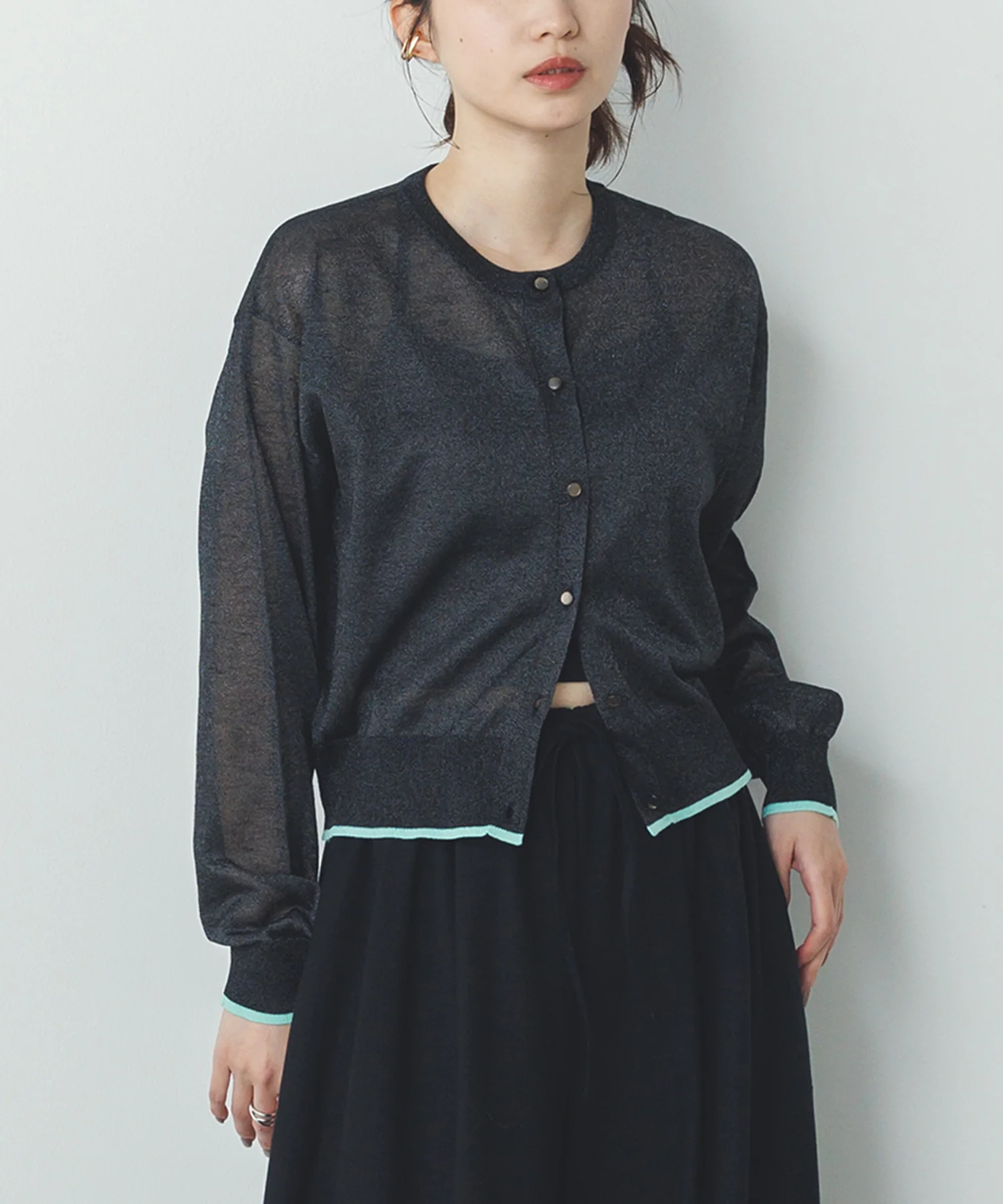 バイカラー シアーニットカーデ