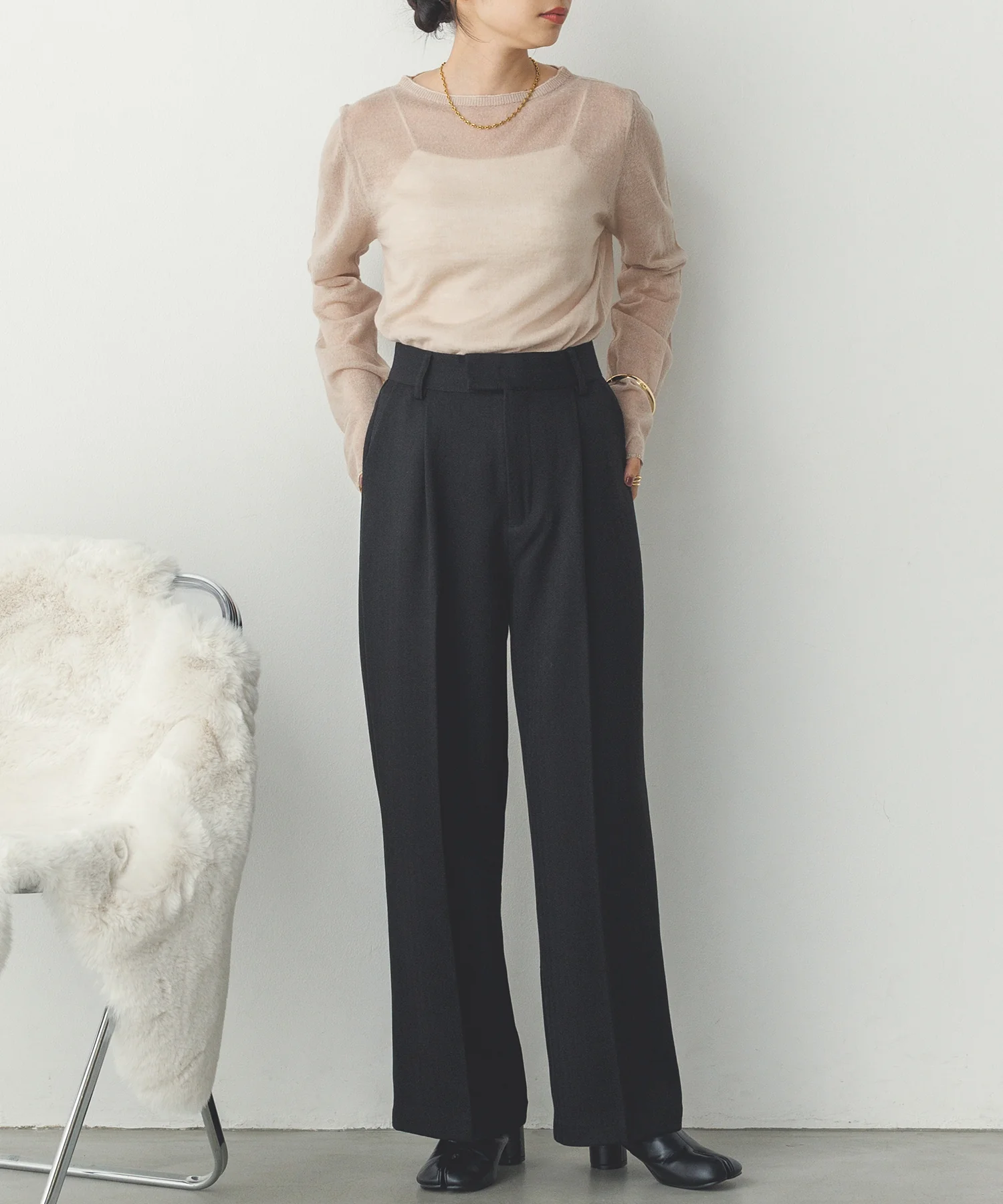 【WEB限定/別注】ラメライン入り ウールミックスシアーニット