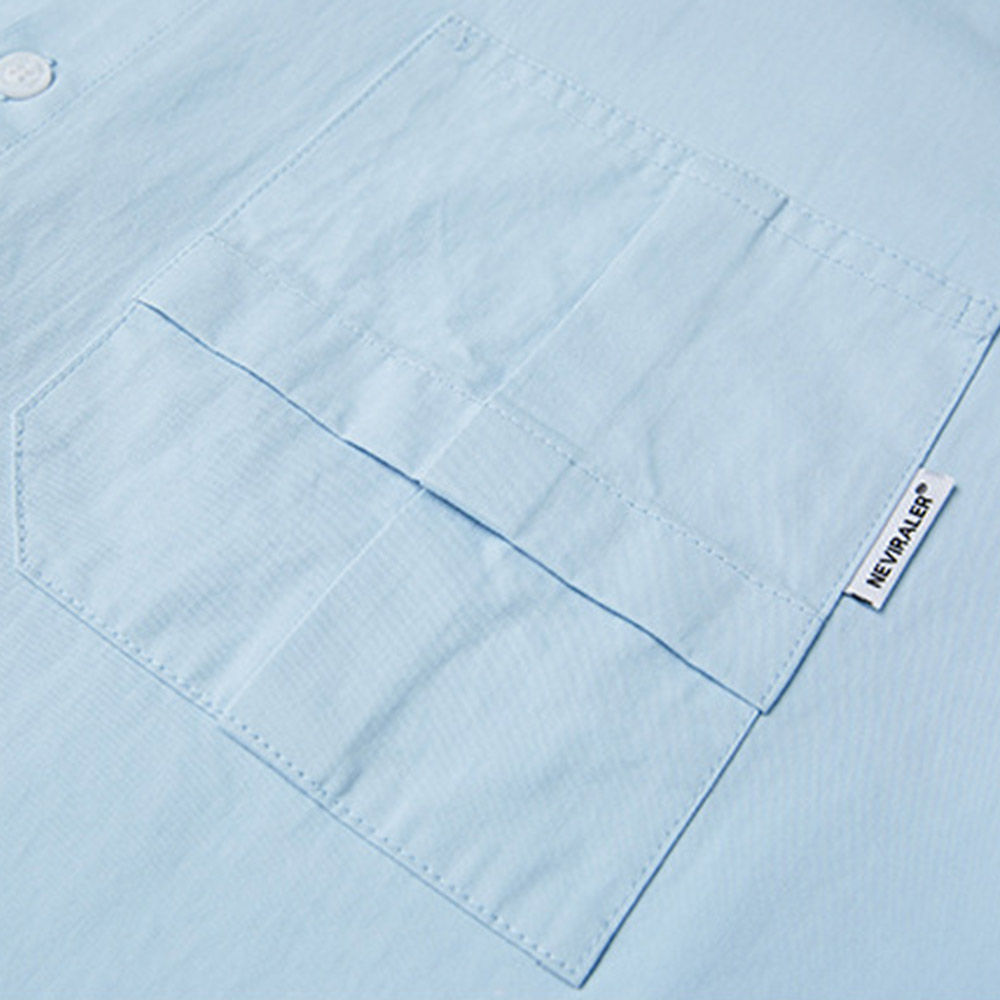 高密度ヘビーウェイト　裾赤ドローストリング付きコットン長袖シャツ