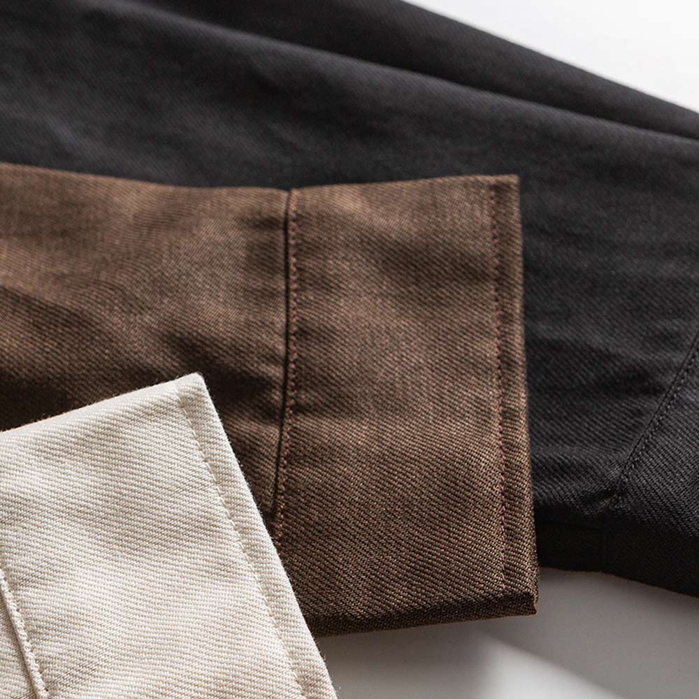 レトロスタンドカラー　ターコイズボタン付きワークシャツ