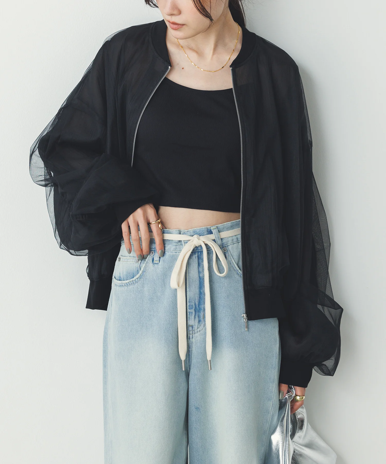 チュールシアー チェックブルゾン