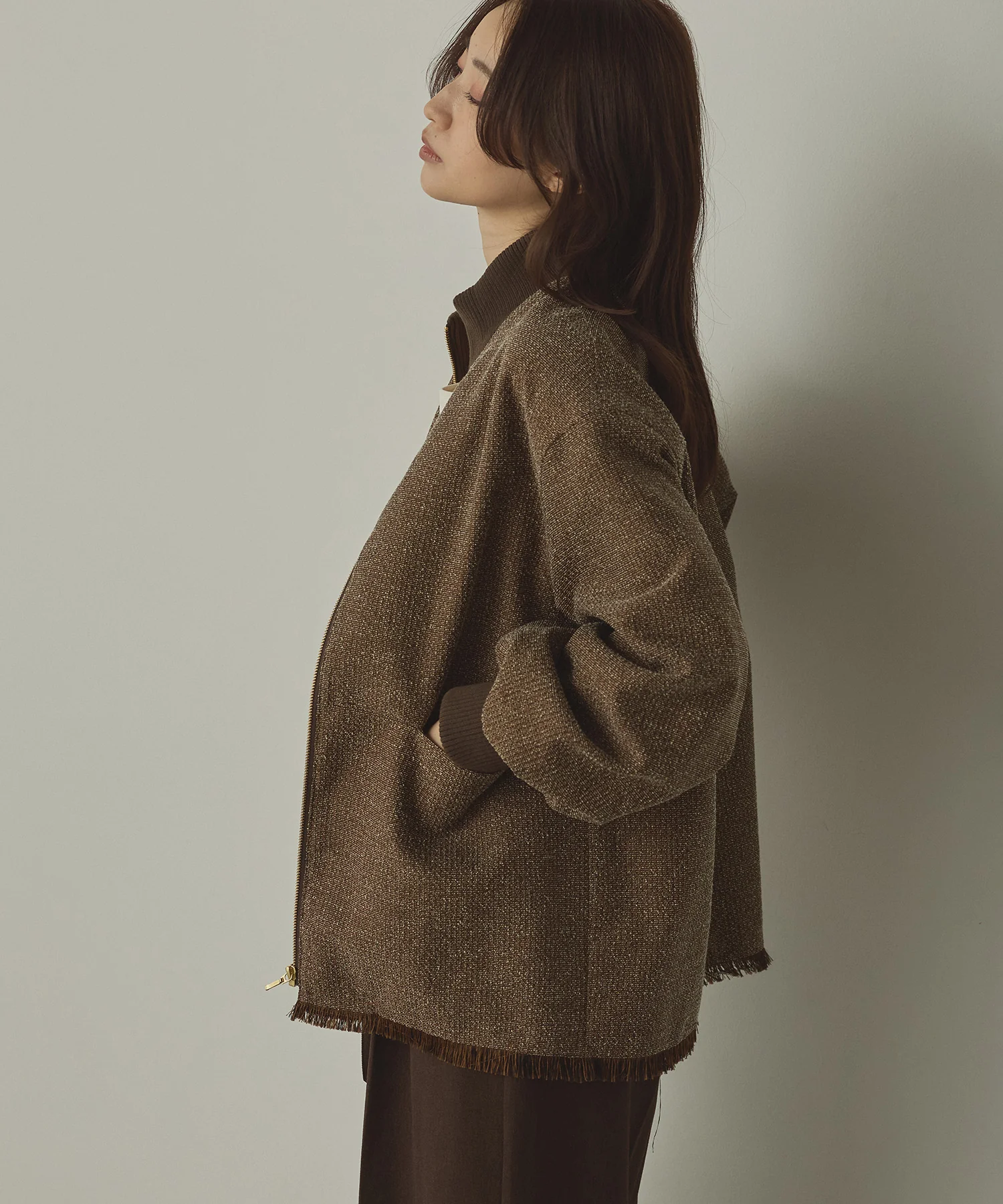 スタンドカラー ツィードブルゾン