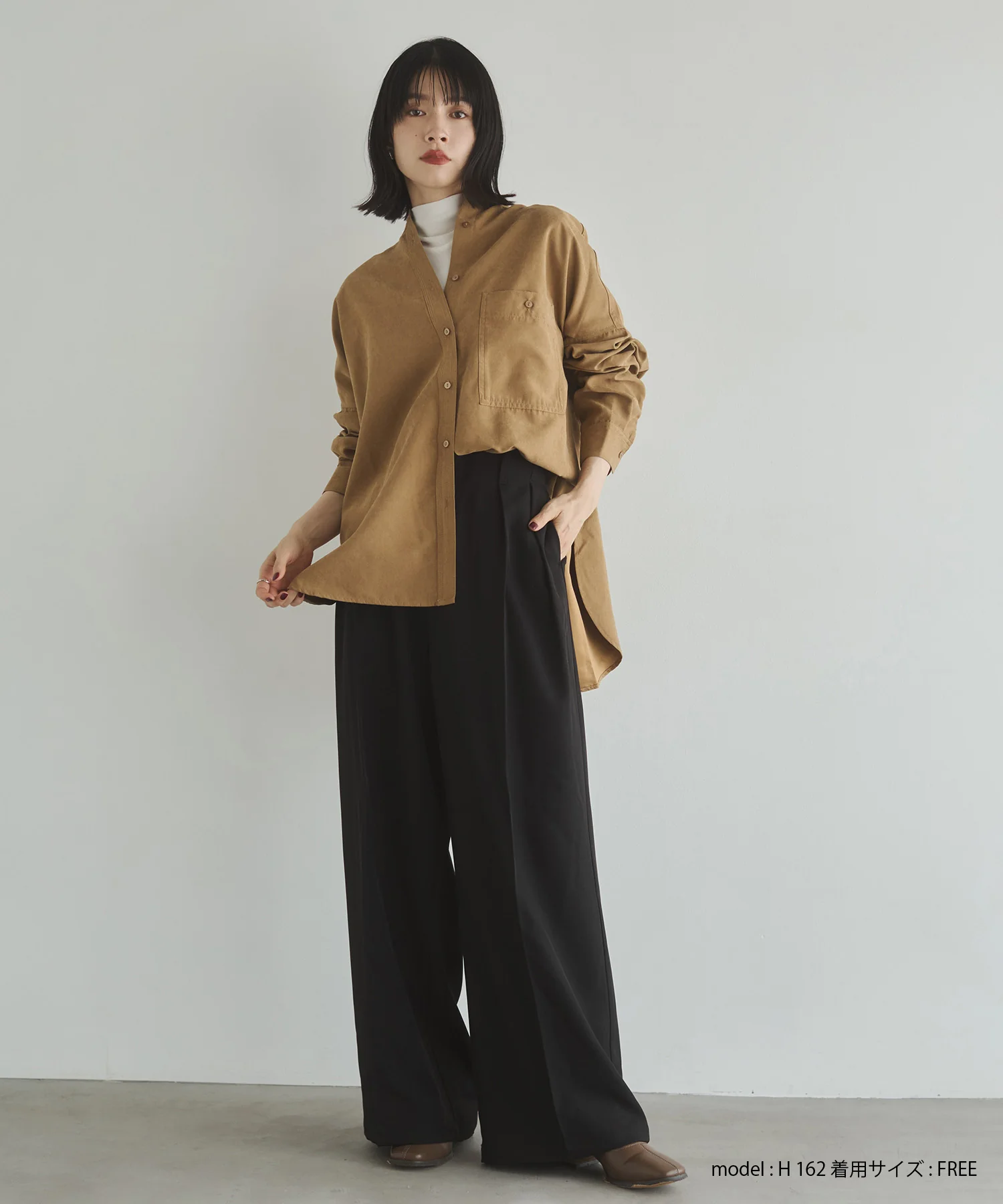 【WEB限定/別注】スウェードライク バンドカラーオーバーサイズシャツ