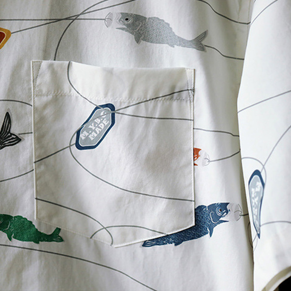 「魚」テンセル総柄半袖アロハシャツ