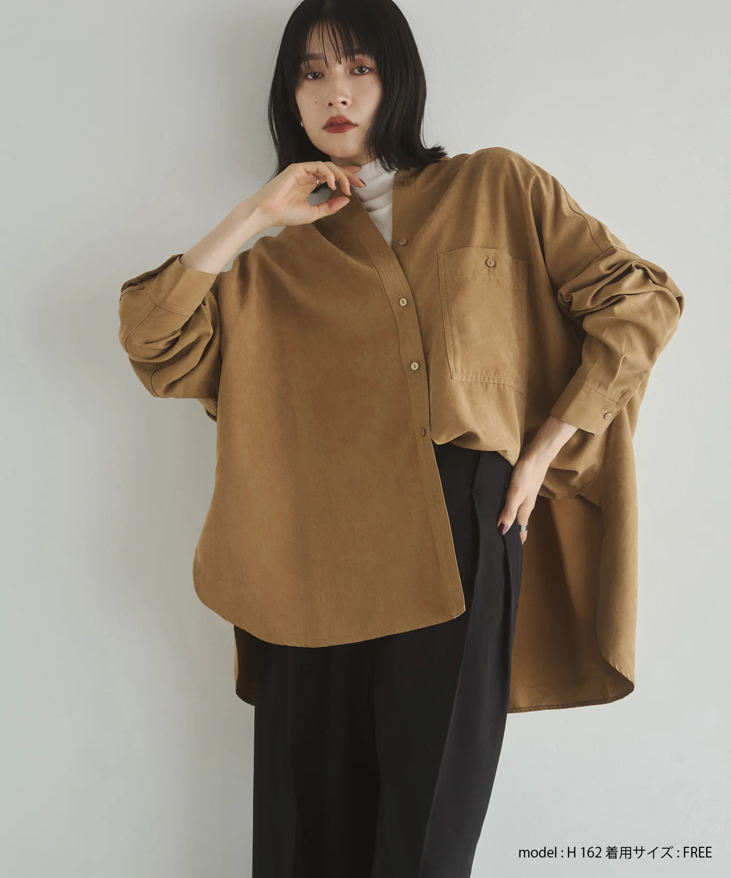 【WEB限定/別注】スウェードライク バンドカラーオーバーサイズシャツ