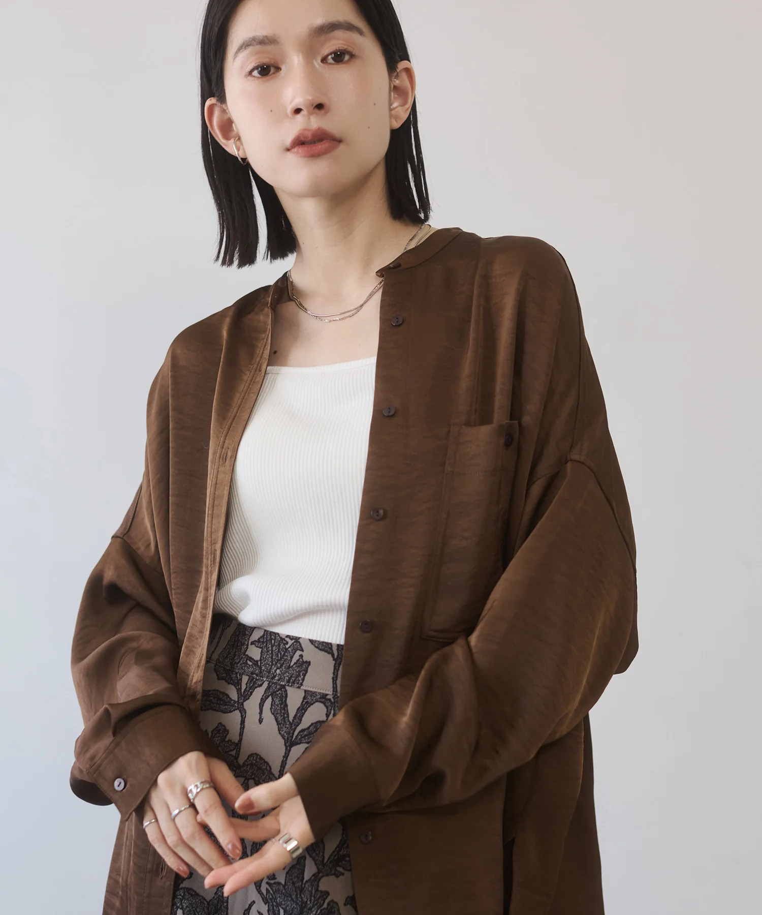 マットサテン オーバーシャツ